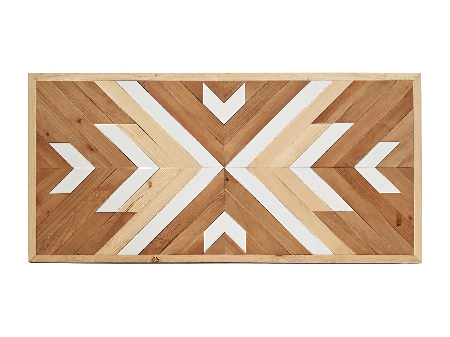 Cabecero de cama de madera maciza estilo étnico en tonos roble oscuro, natural y blanco de 80x165cm - MOSAIK - DECOWOOD