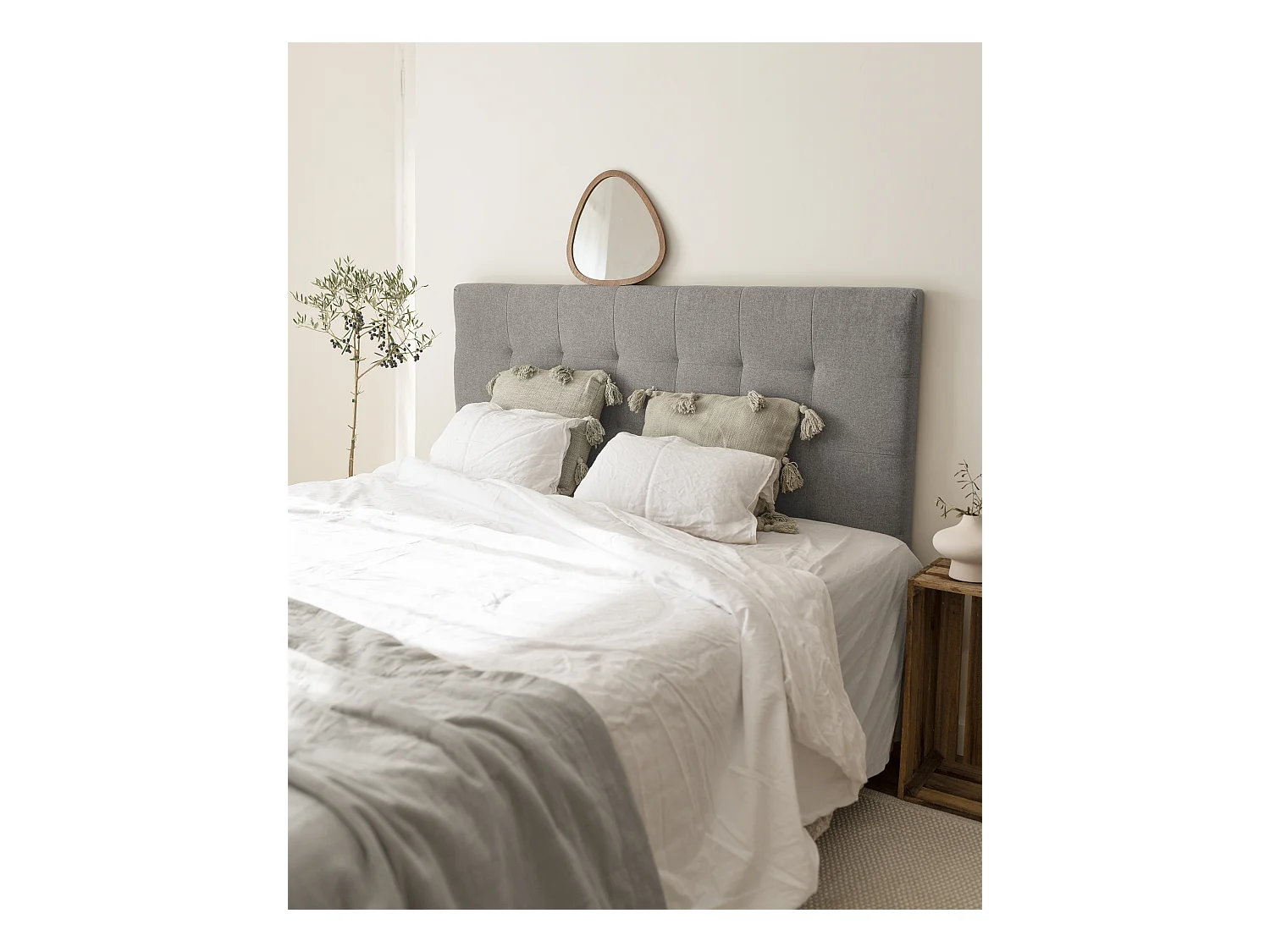 Tête de lit polyester capitonnée grise 180x80cm - ALAN - DECOWOOD