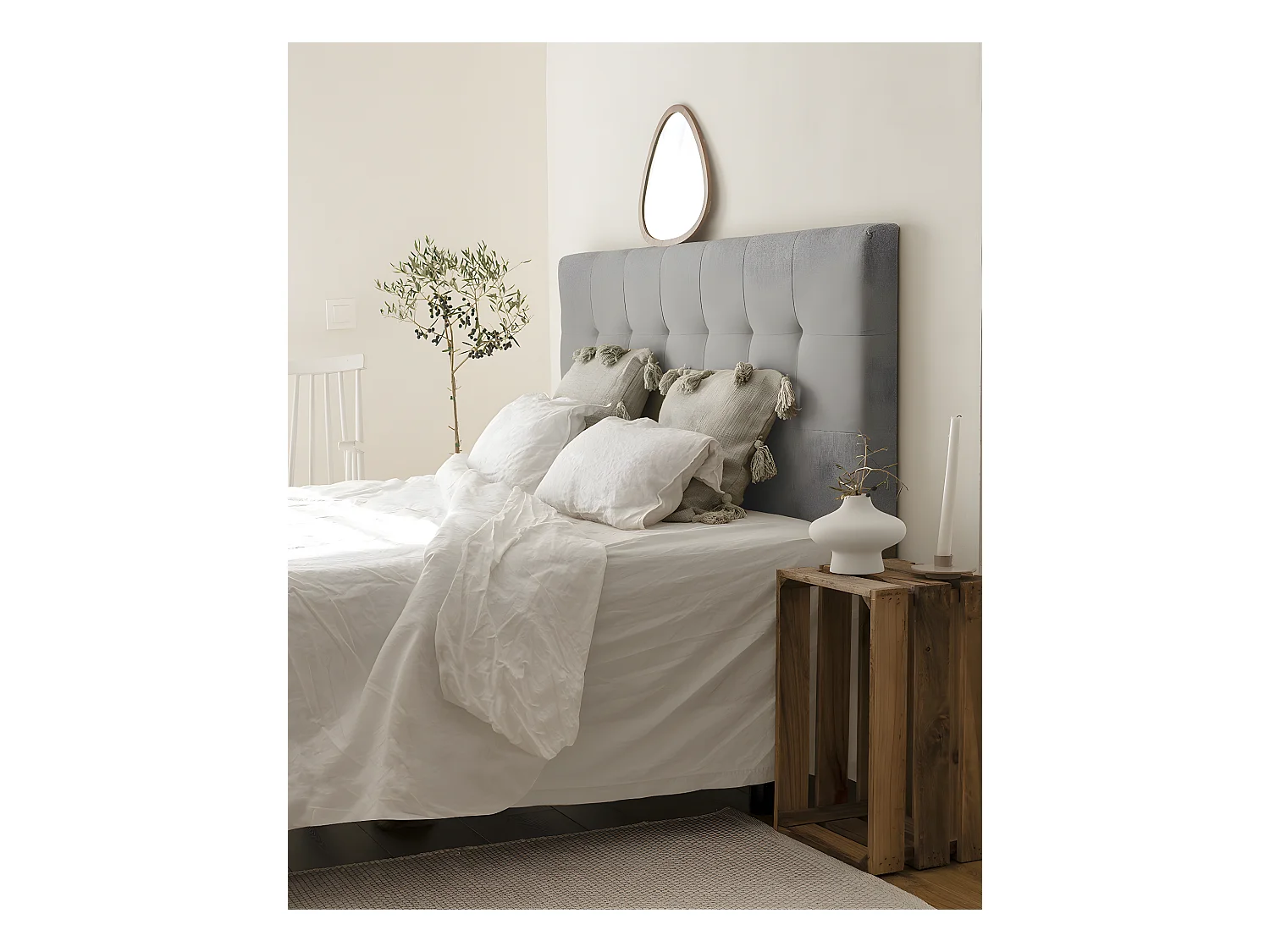 Tête de lit polyester capitonnée grise 180x80cm - ALAN - DECOWOOD