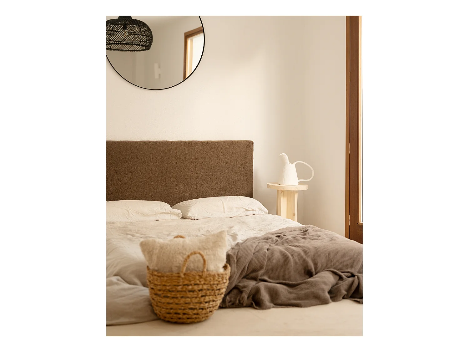 Cabecero de cama tapizado de algodón en color marrón de 160x80cm - OSLO - DECOWOOD