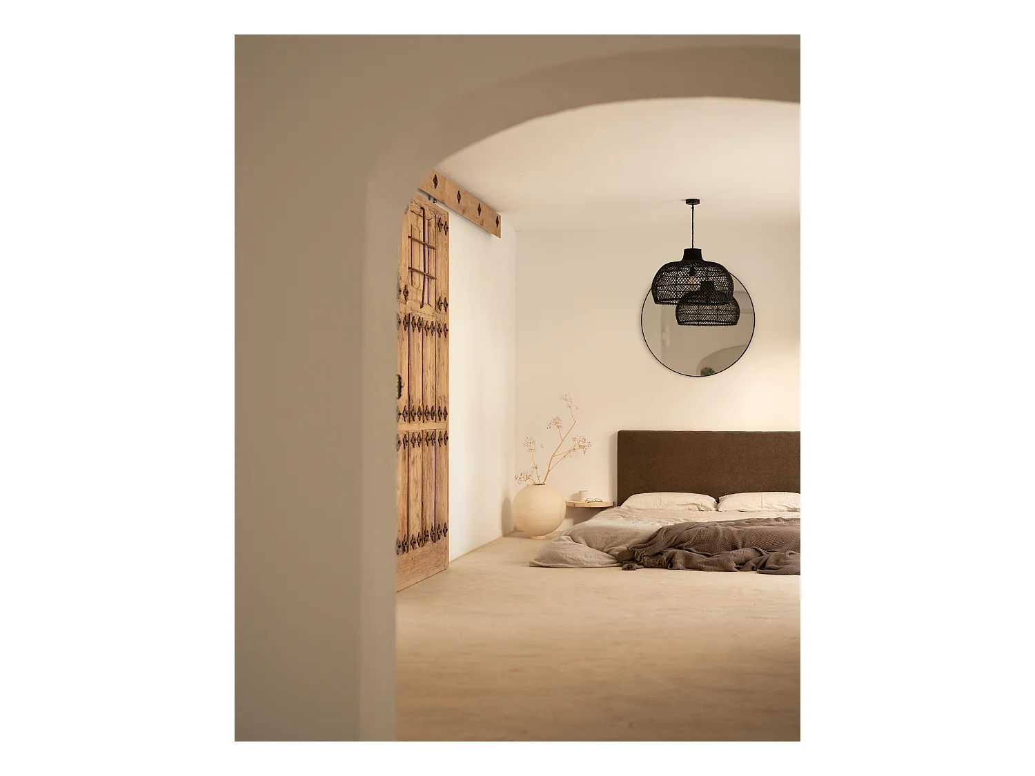 Cabecero de cama tapizado de algodón en color marrón de 160x80cm - OSLO - DECOWOOD