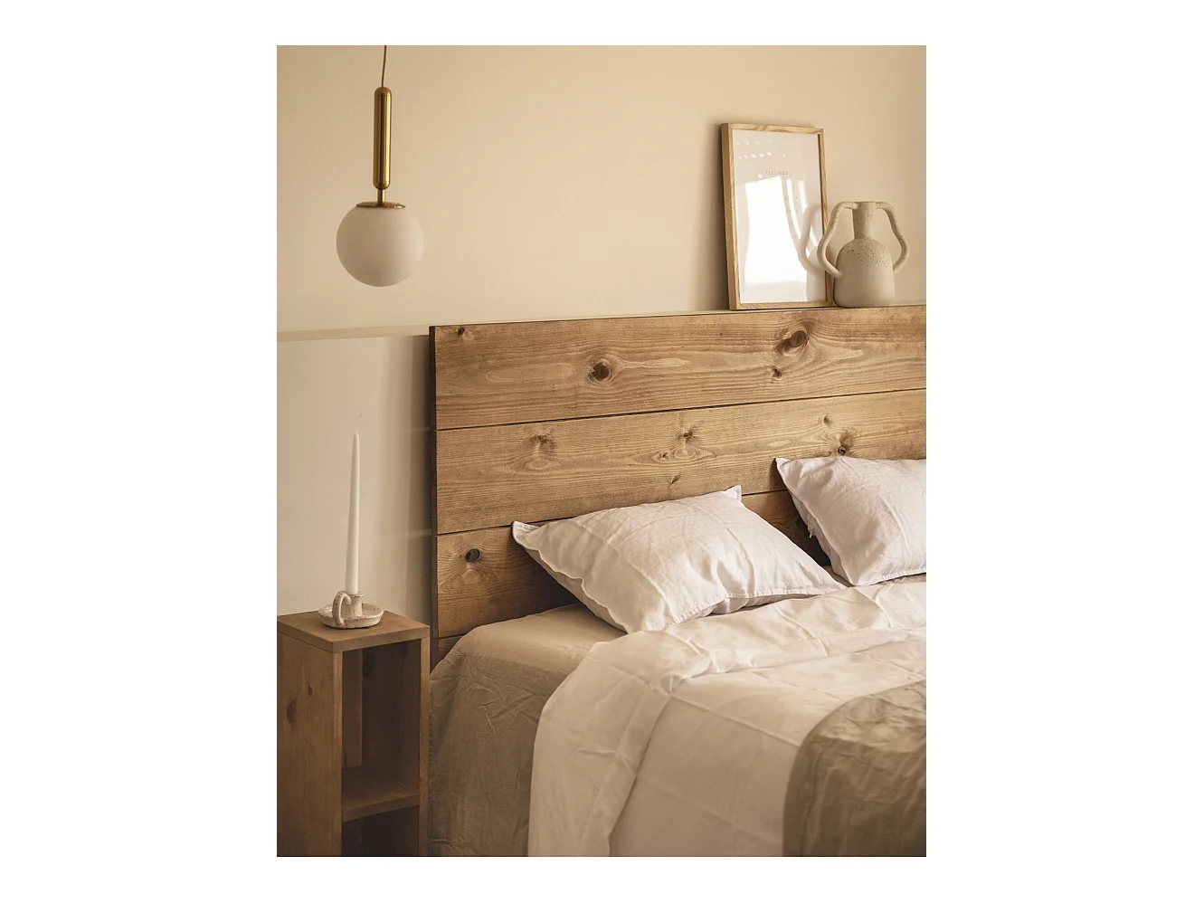 Cabecero de cama de madera maciza en tono roble oscuro de 140x80cm - FLANDES - DECOWOOD