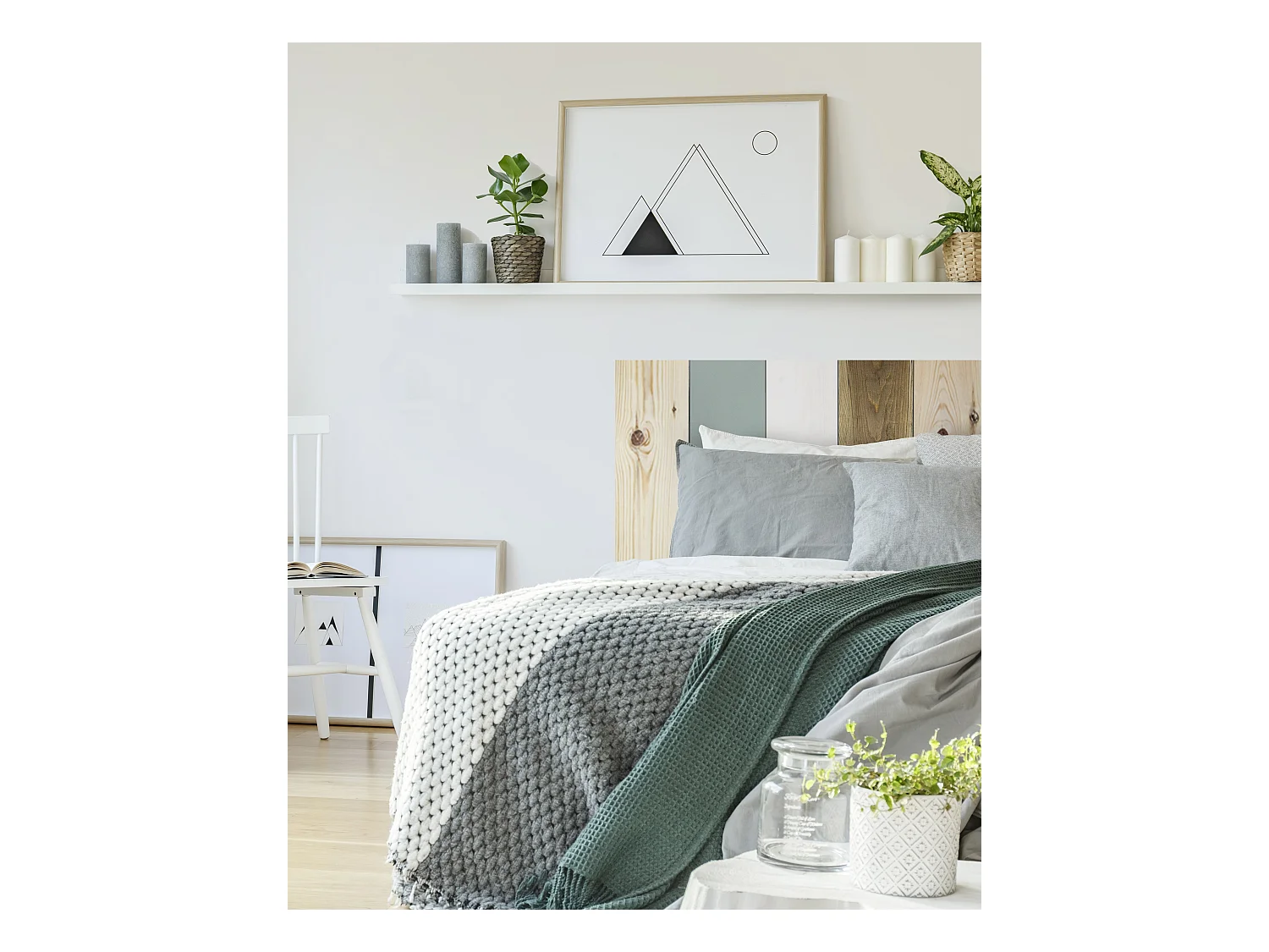 Cabecero de cama de madera maciza combinado verde azulado de 200x80cm - FLANDES - DECOWOOD