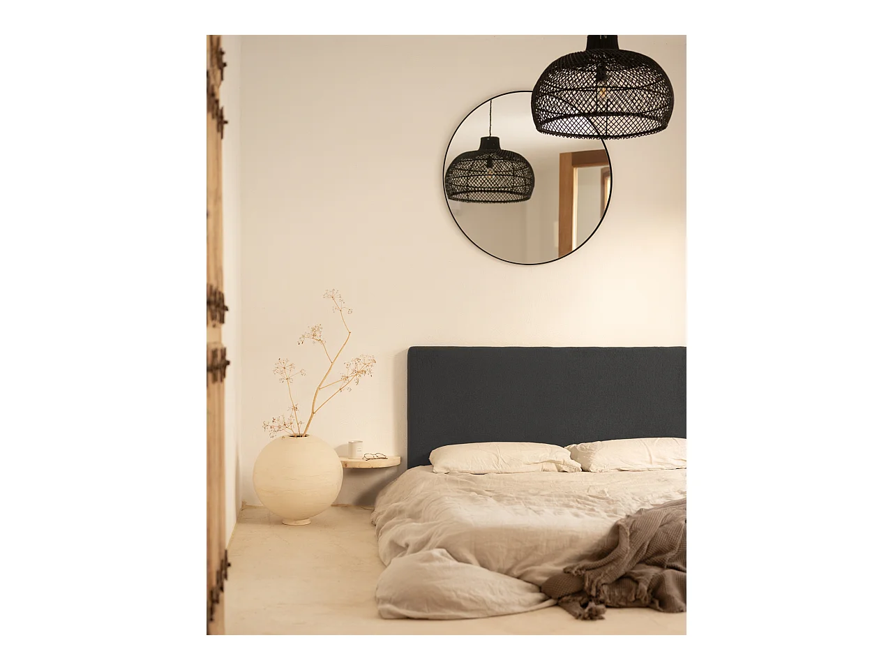 Cabecero de cama tapizado de algodón en color gris marengo de 90x80cm - OSLO - DECOWOOD