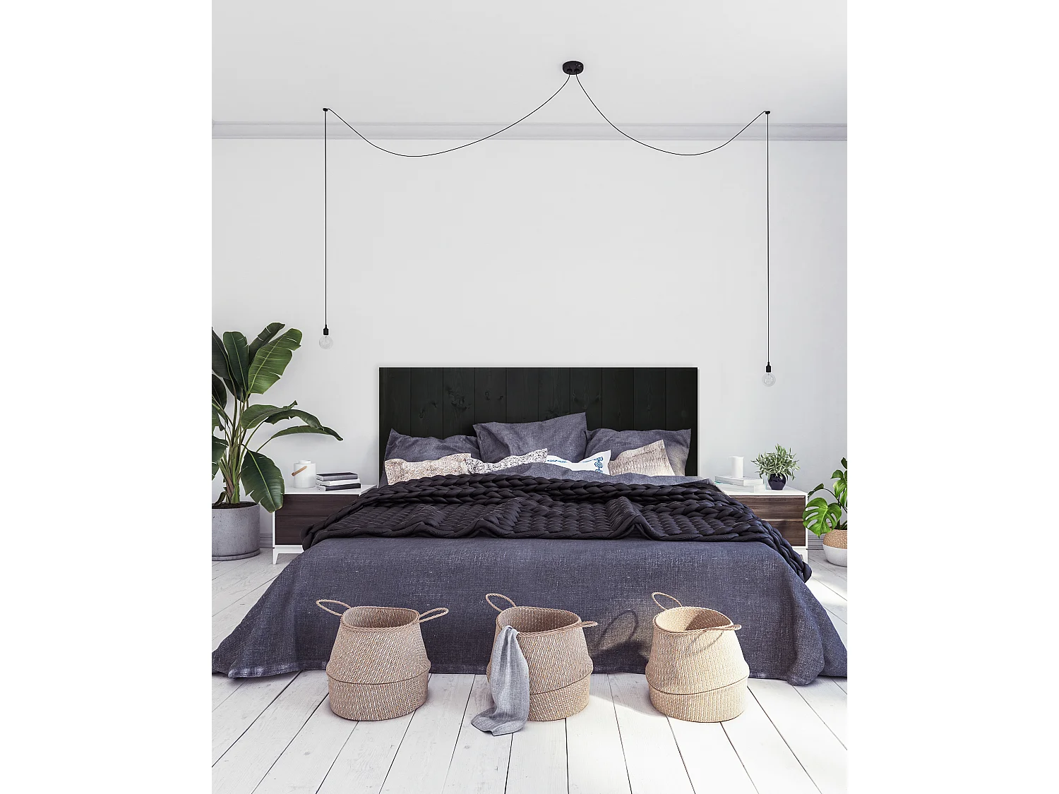 Cabecero de cama de madera maciza en tono negro de 100x60cm - FLANDES - DECOWOOD