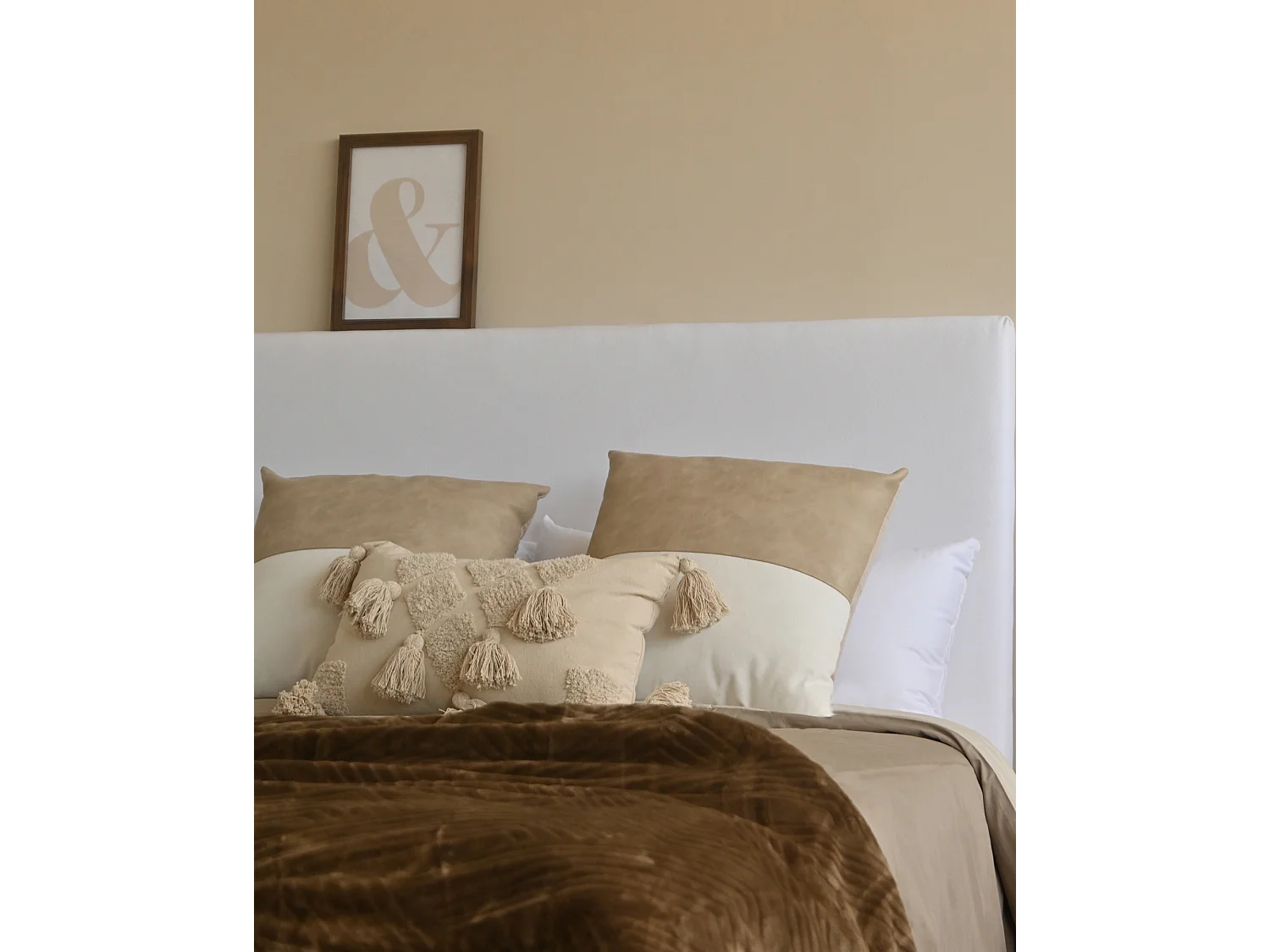 Cabecero de cama tapizado de algodón en color blanco de 160x80cm - OLIVIA - DECOWOOD