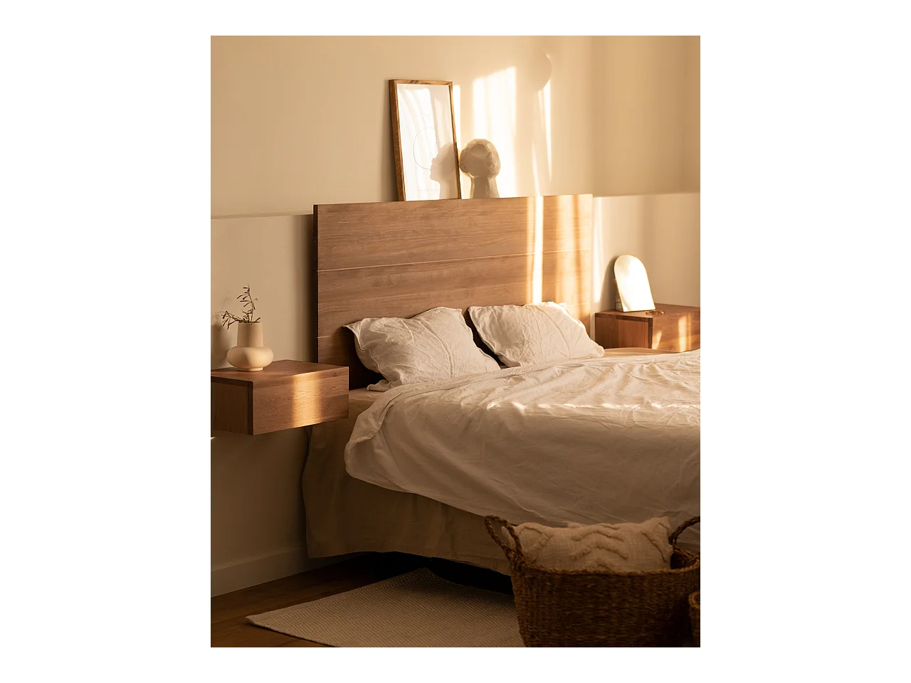 Cabecero de cama de madera maciza en tono roble oscuro de 130x80cm - RADIATA  - DECOWOOD