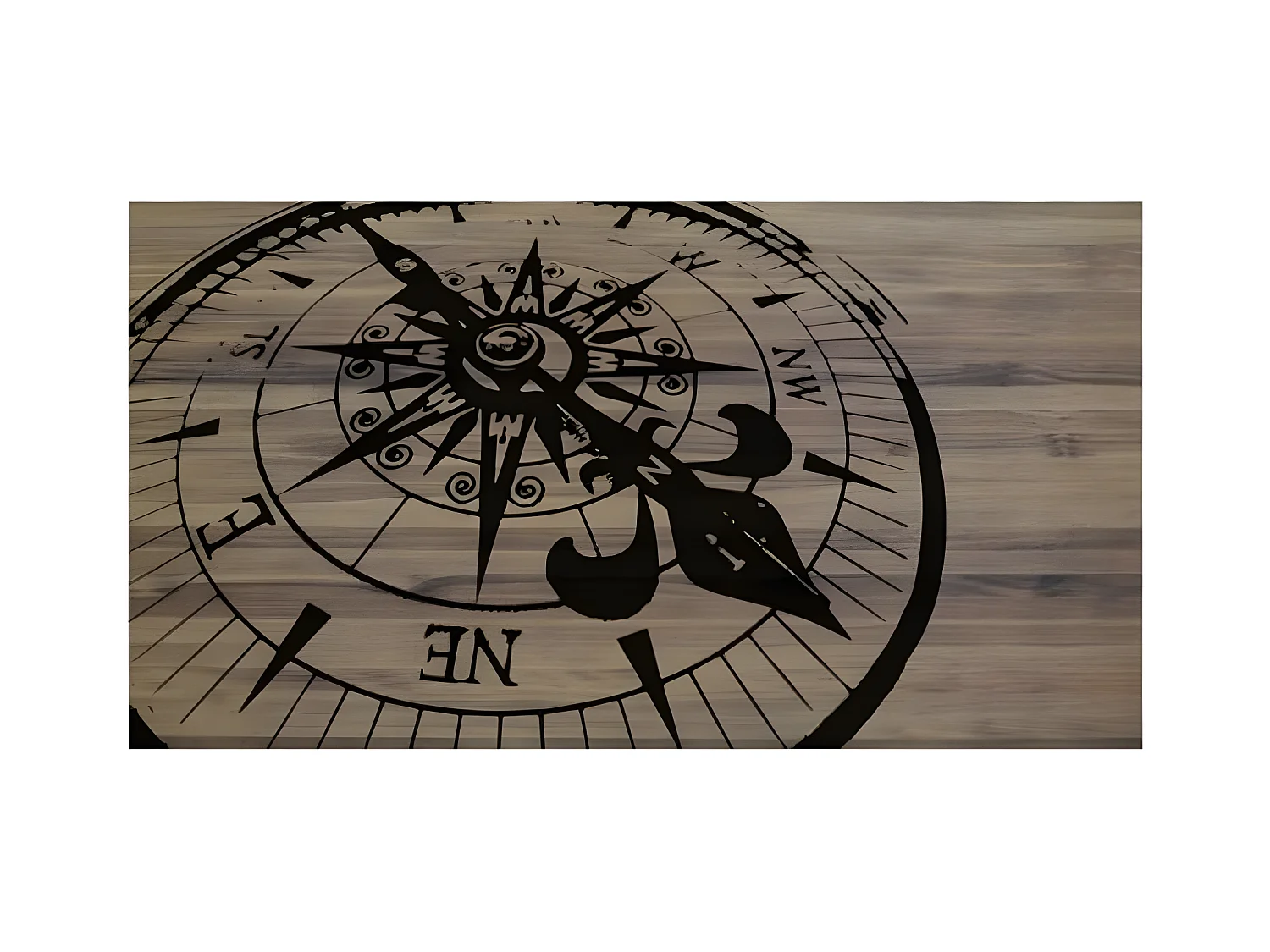 Cabecero de cama de madera maciza estampado motivo 'Brujulas' en tono roble oscuro de 200x80cm - PRINT - DECOWOOD