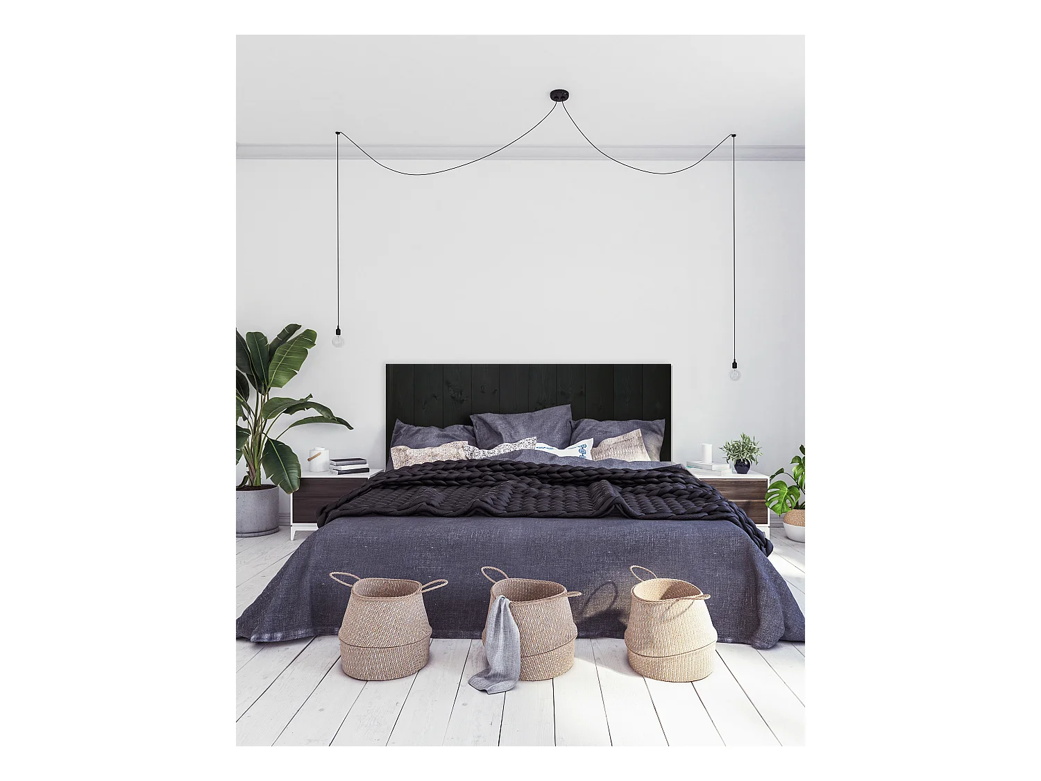 Cabecero de cama de madera maciza en tono negro de 120x60cm - FLANDES - DECOWOOD