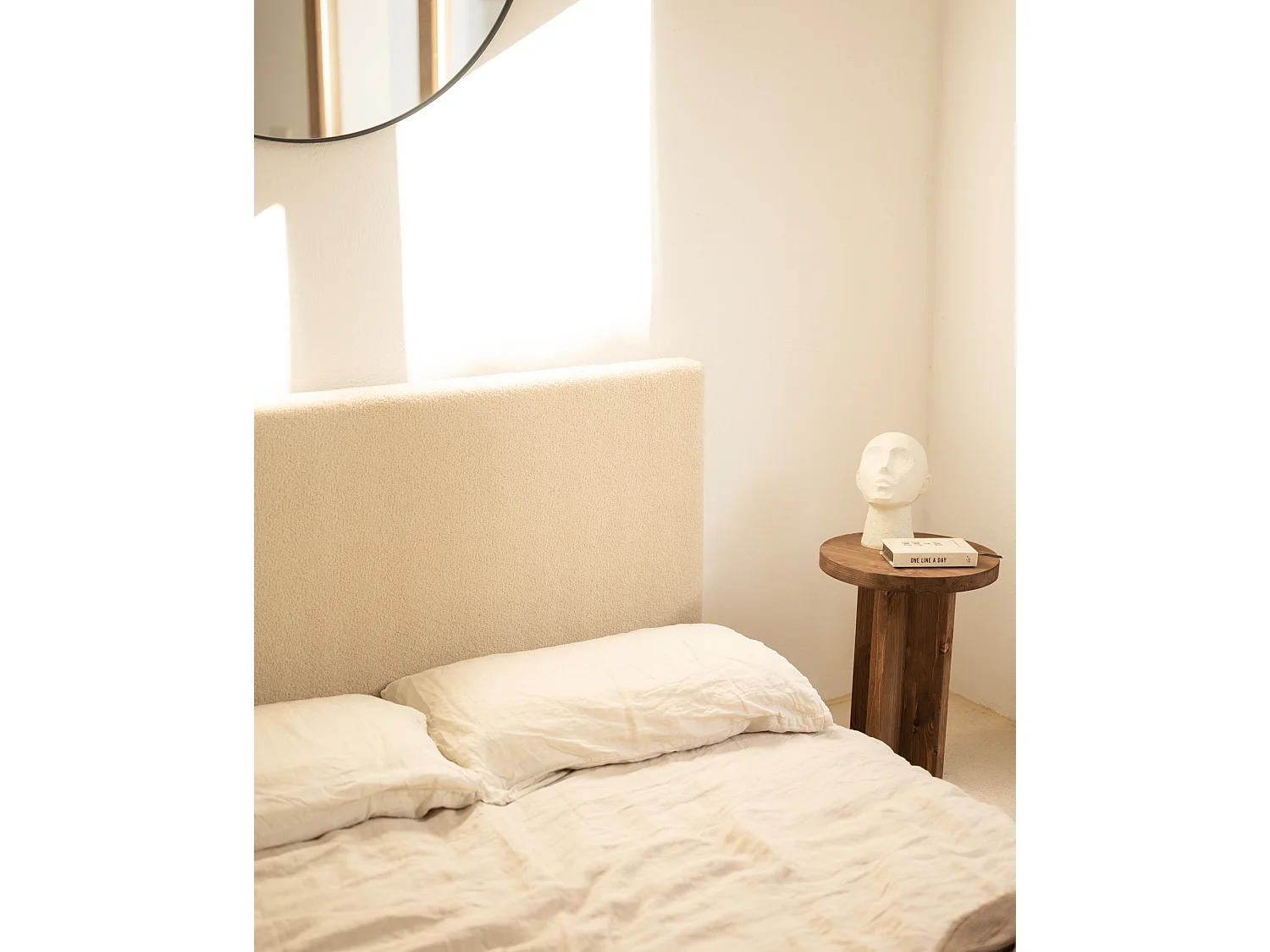 Cabecero de cama tapizado de algodón en color beige de 90x80cm - OSLO - DECOWOOD