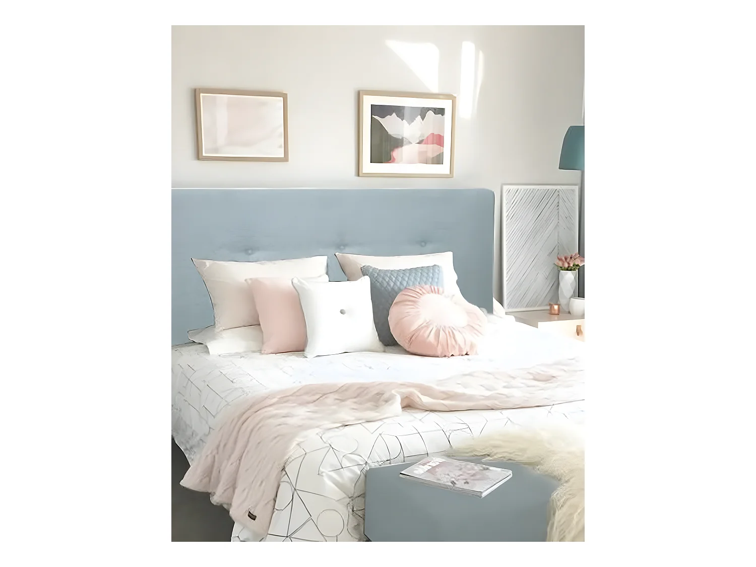 Cabecero de cama tapizado de poliester botones color verde azulado 180x80cm - ROC - DECOWOOD