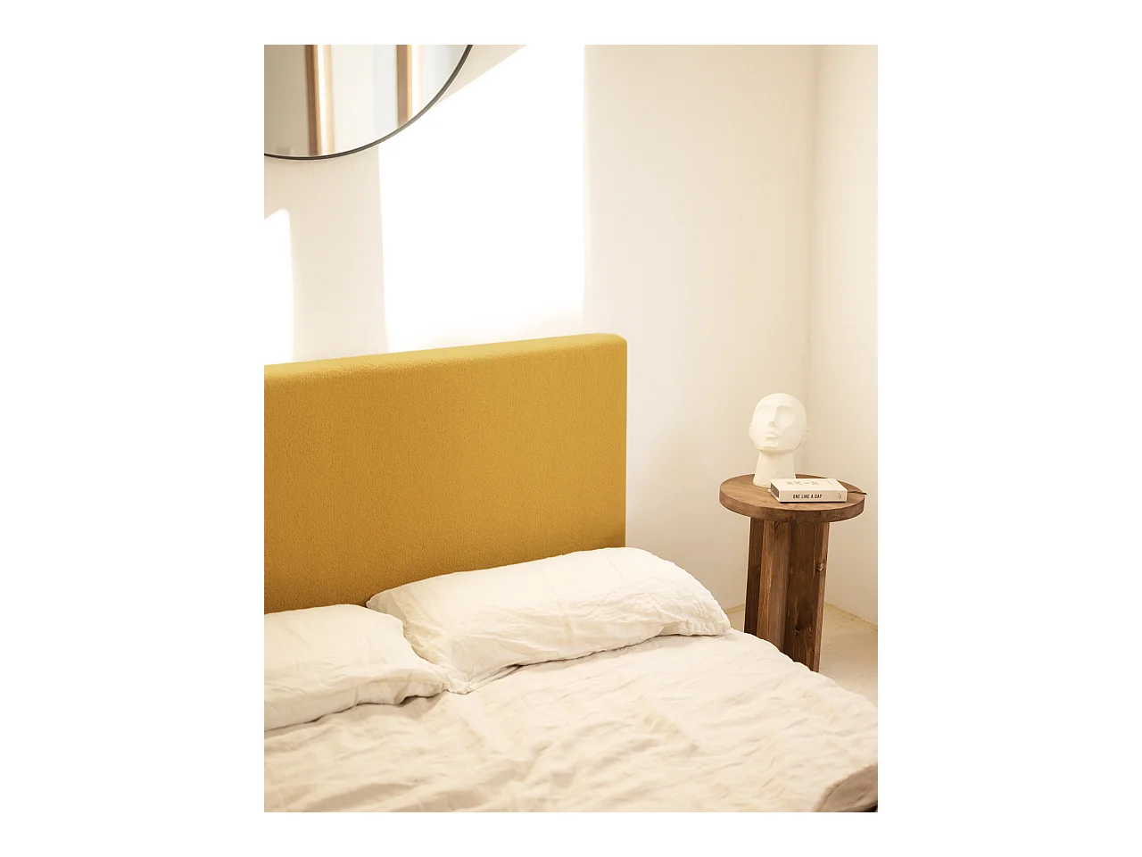 Testata del letto imbottita in cotone in tono senape 180x80cm - OSLO - DECOWOOD