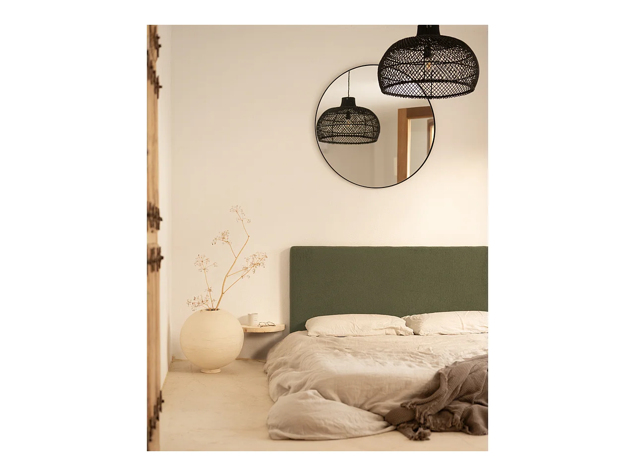 Testata del letto imbottita in cotone in tono verde 200x80cm - OSLO - DECOWOOD