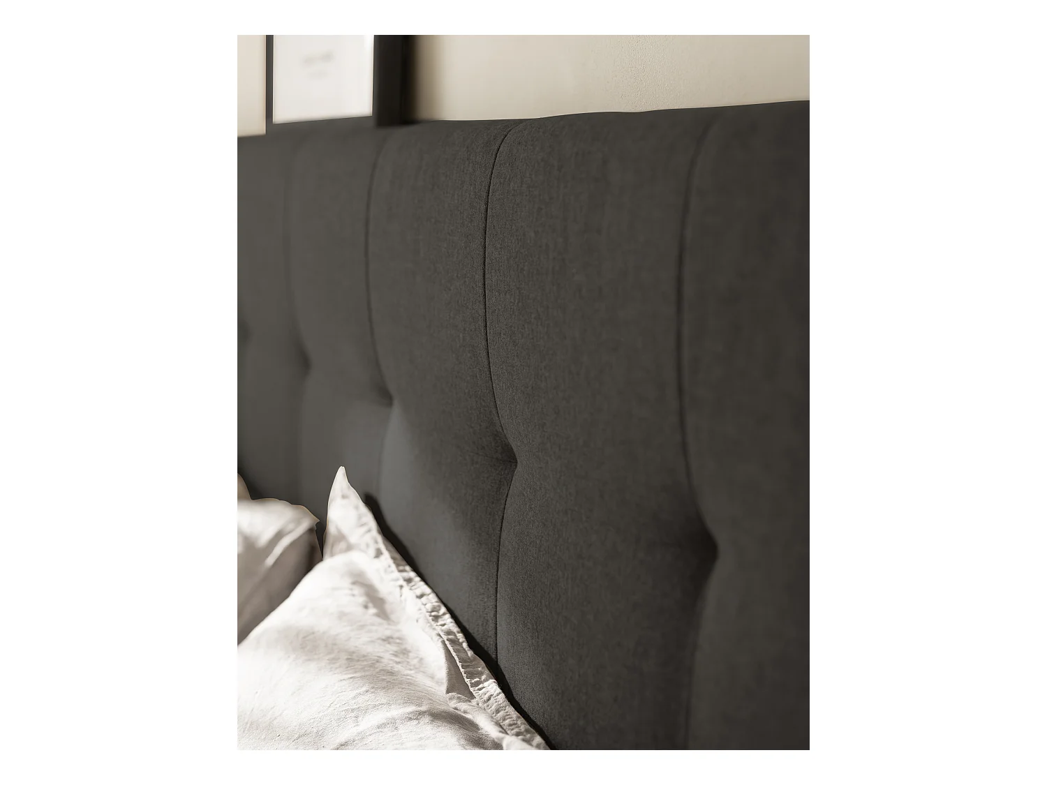 Cabecero de cama tapizado de poliester con pliegues en color negro de 200x80cm - ALAN - DECOWOOD