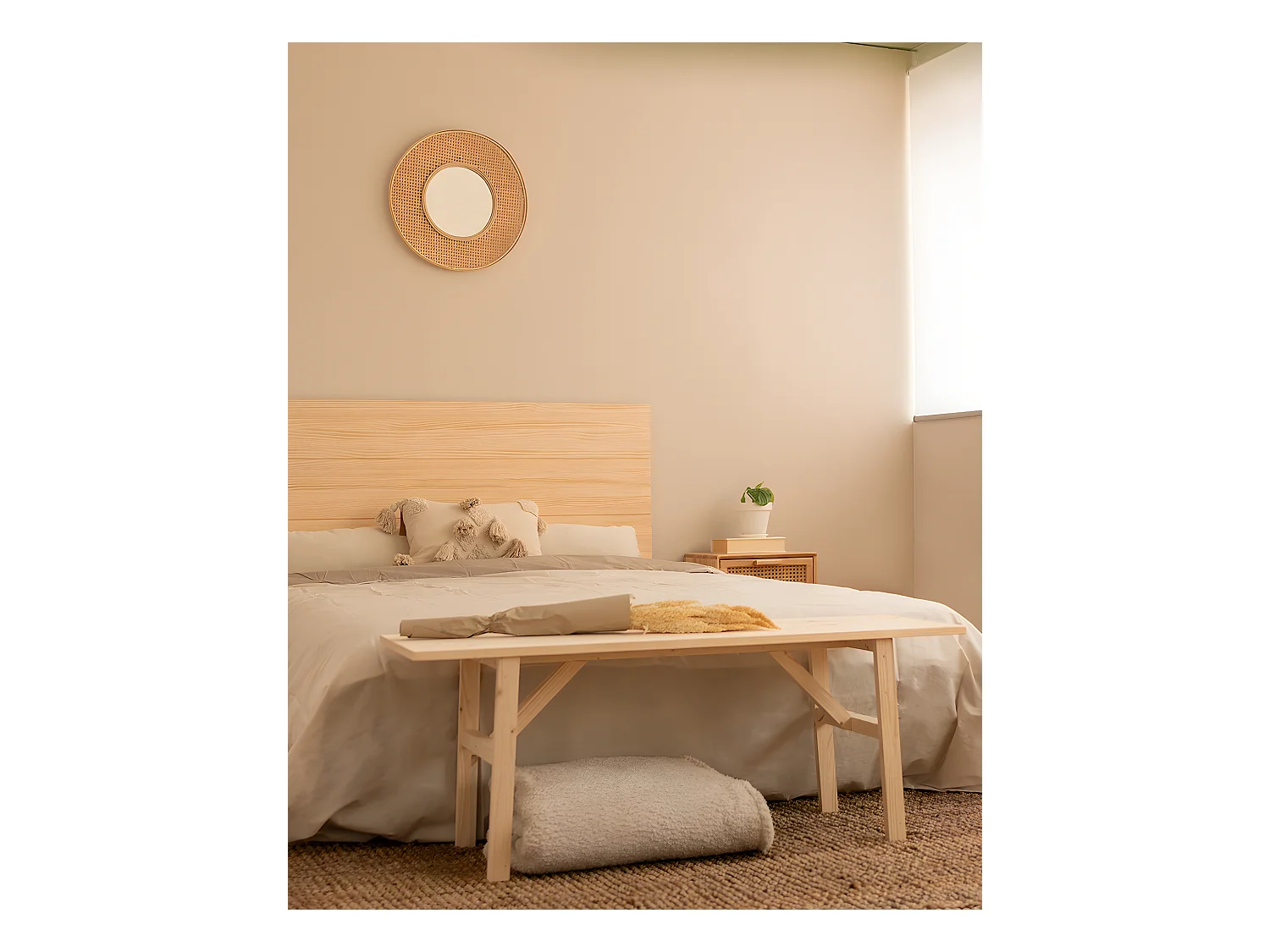 Cabecero de cama de madera maciza en tono natural de 150x80cm - RADIATA  - DECOWOOD