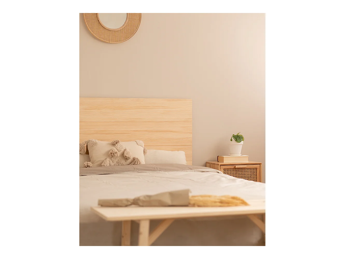 Cabecero de cama de madera maciza en tono natural de 90x80cm - RADIATA  - DECOWOOD