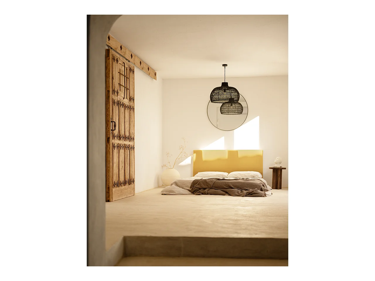 Testata del letto imbottita in cotone in tono senape 90x80cm - OSLO - DECOWOOD