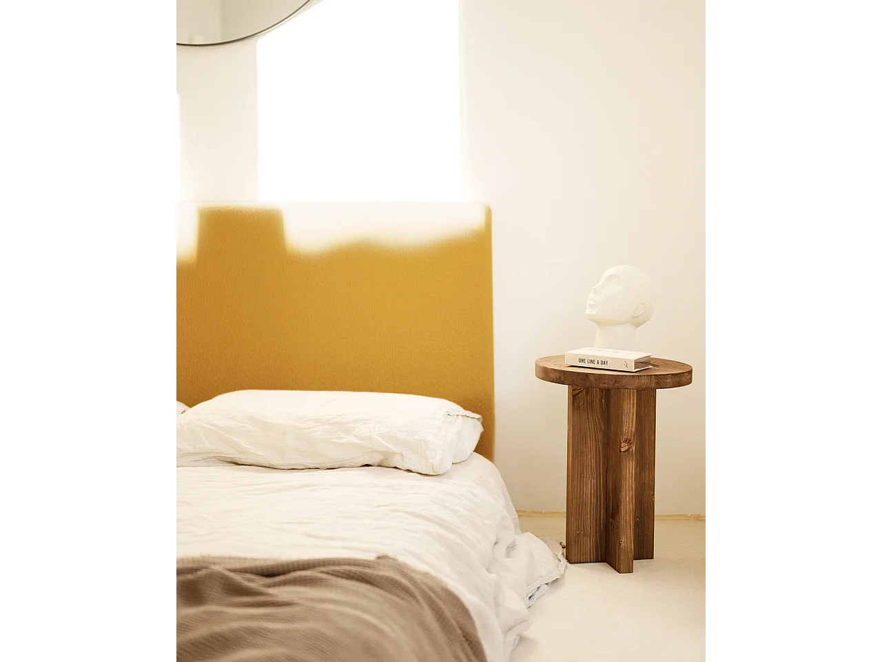 Cabecero de cama tapizado de algodón en color mostaza de 90x80cm - OSLO - DECOWOOD