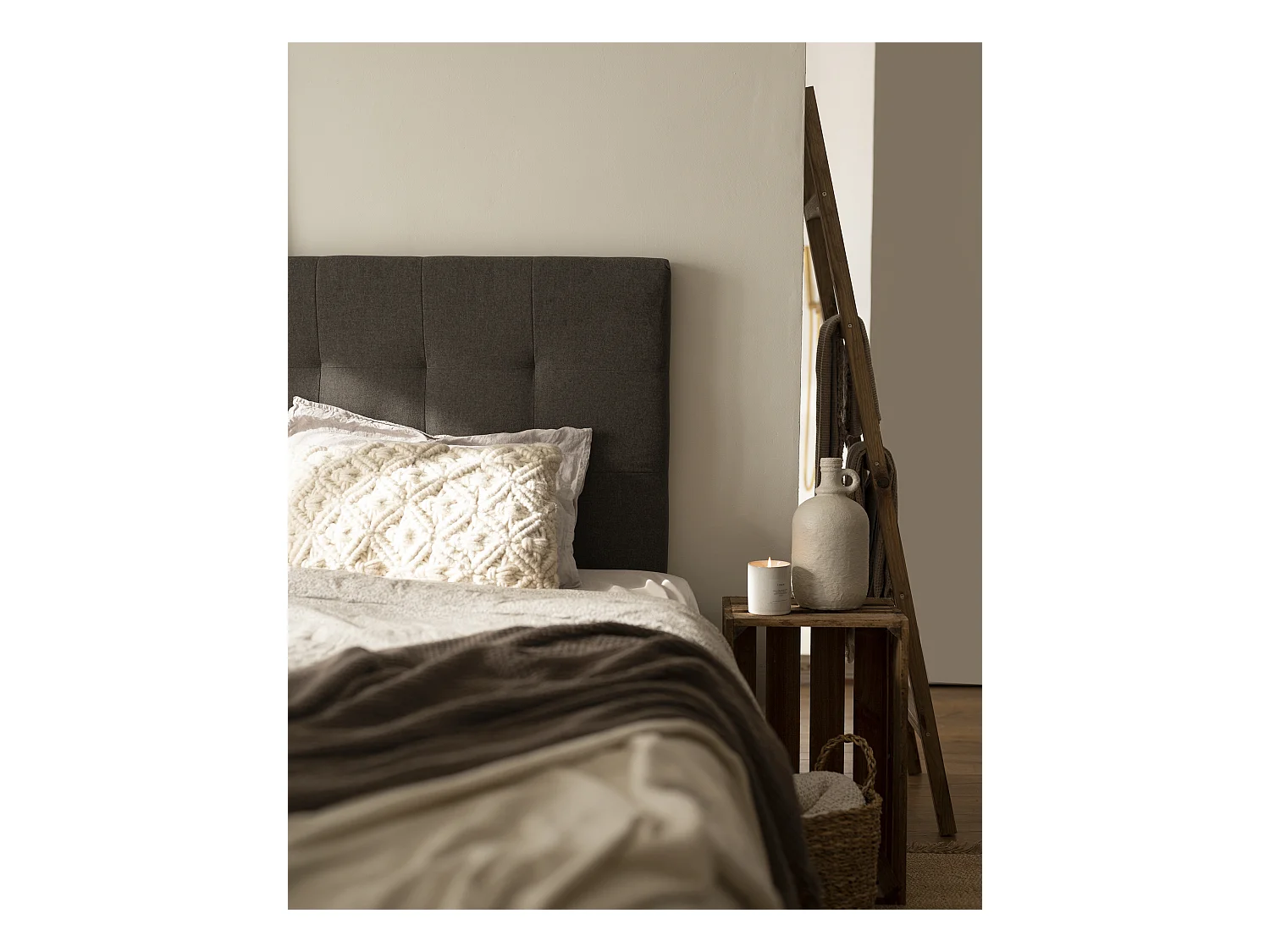 Tête de lit polyester capitonnée noir 160x80cm - ALAN - DECOWOOD