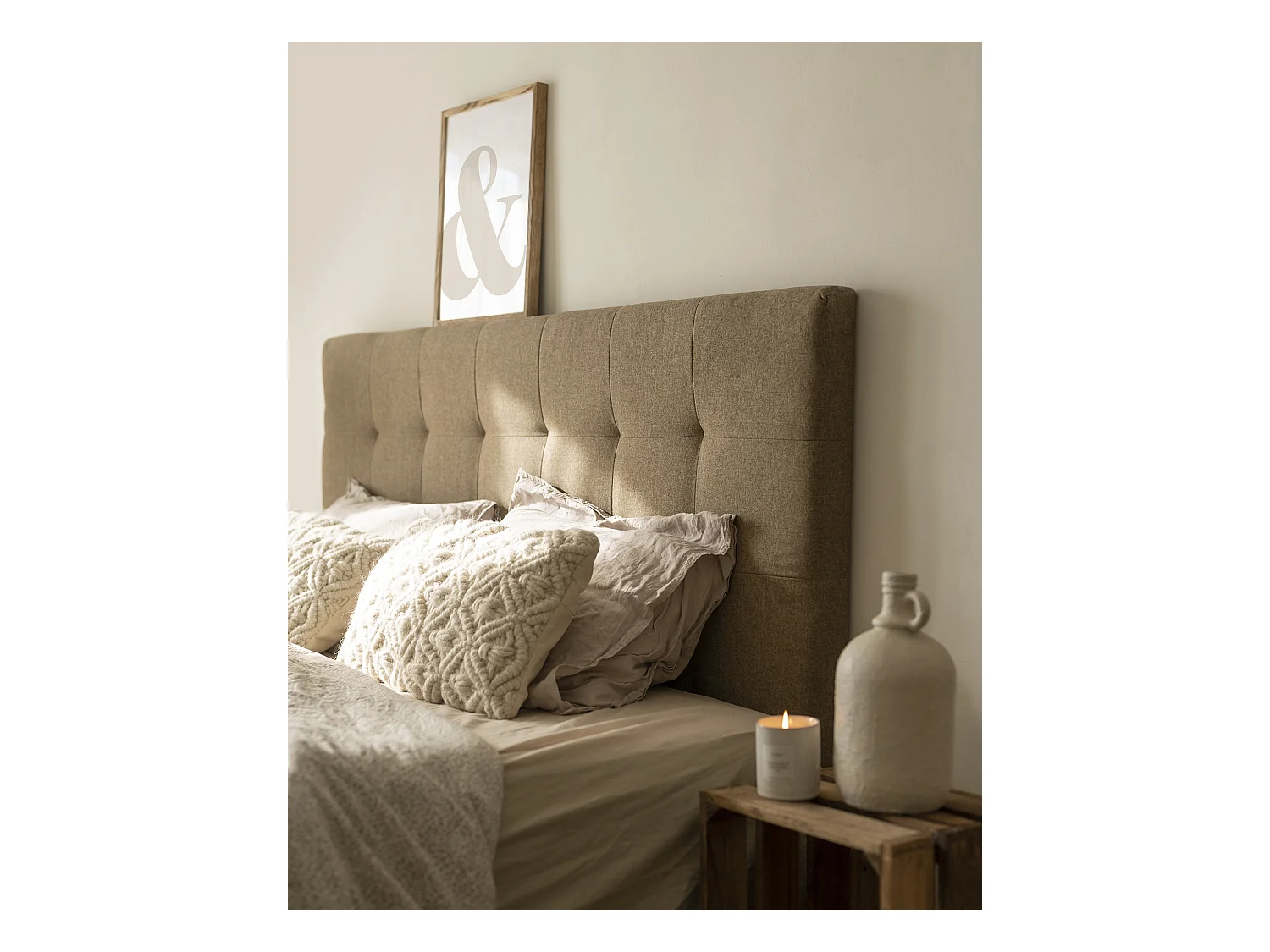 Testiera rivestita in poliestere con pieghe in tono marrone 160x80cm - ALAN - DECOWOOD