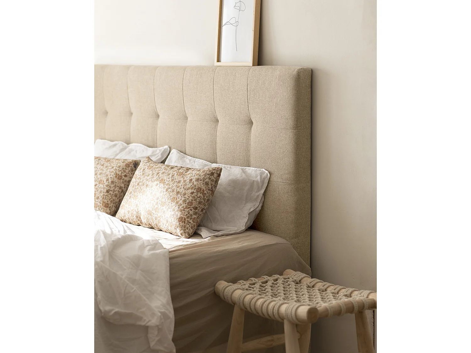 Tête de lit polyester capitonnée beige 90x80cm - ALAN - DECOWOOD