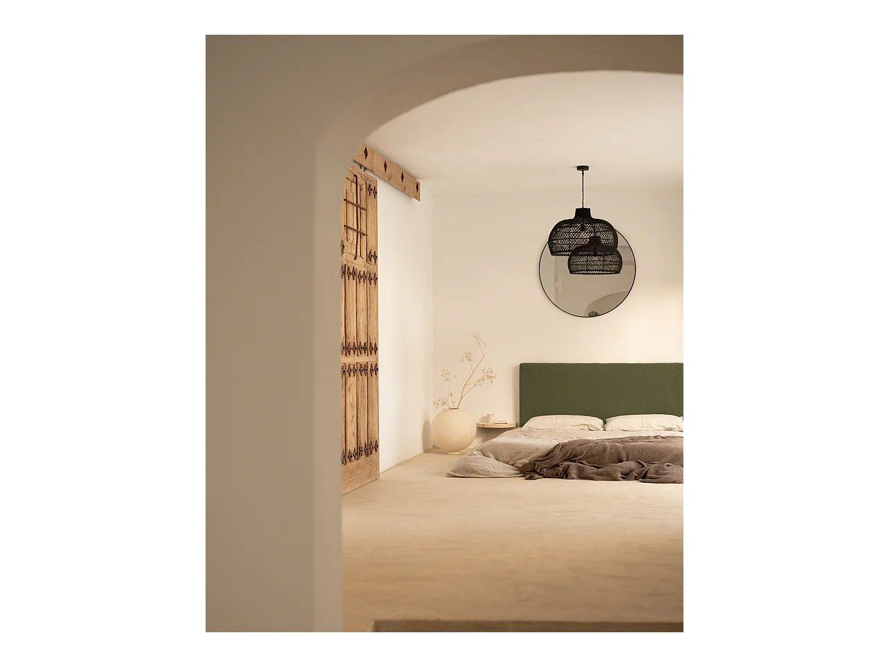 Testata del letto imbottita in cotone in tono verde 90x80cm - OSLO - DECOWOOD