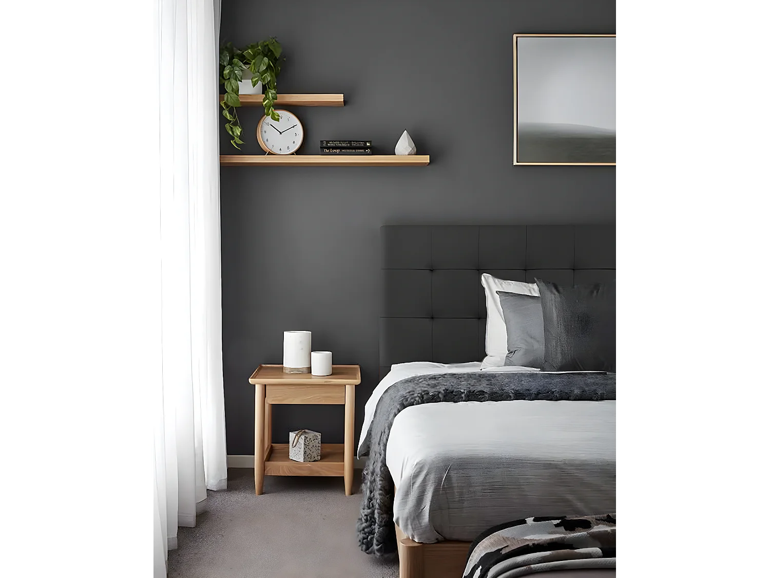 Testiera rivestita in pelle sintetica con pieghe tono nero 180x80cm - NIEMI - DECOWOOD