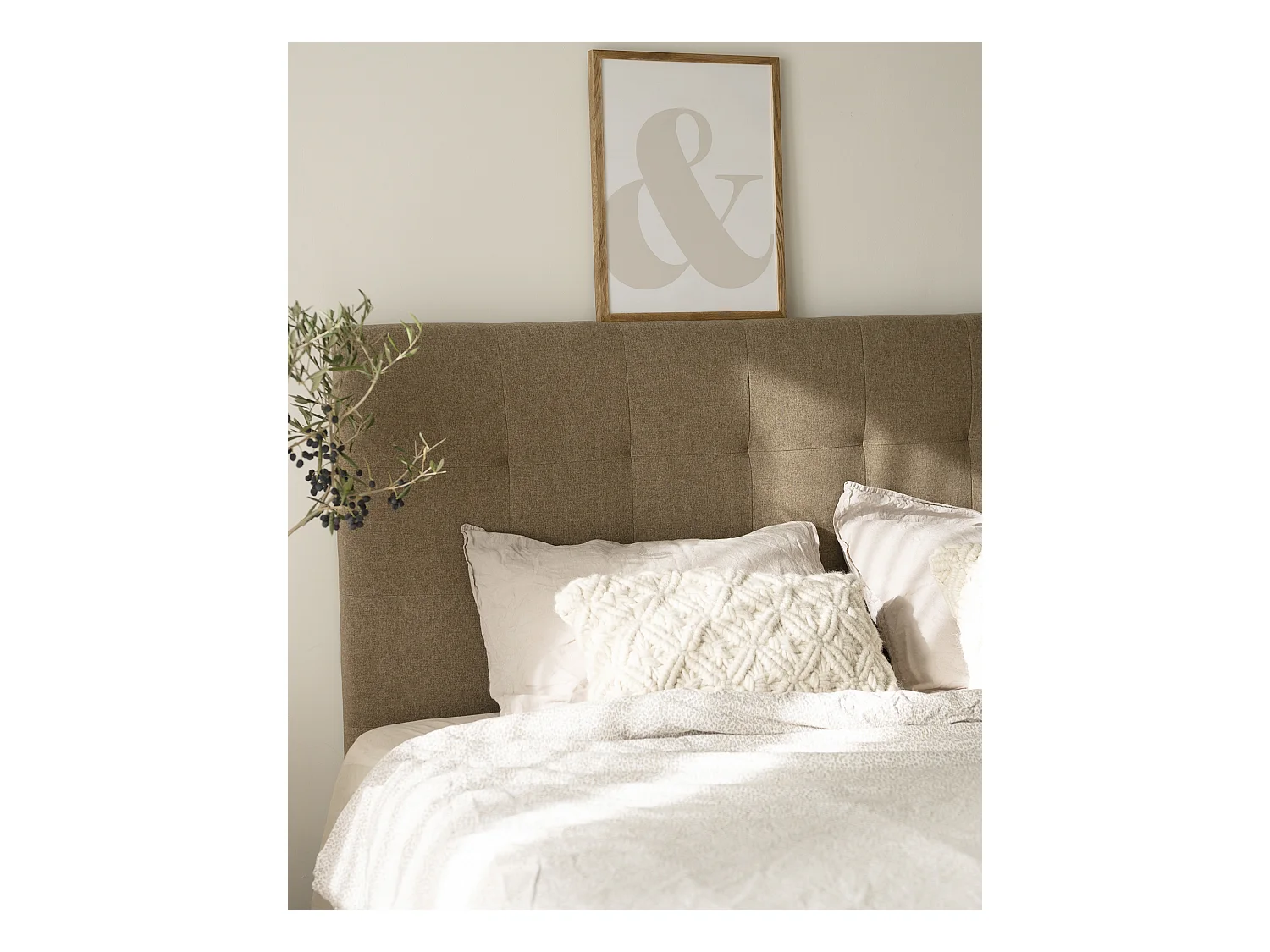 Testiera rivestita in poliestere con pieghe in tono marrone 180x80cm - ALAN - DECOWOOD