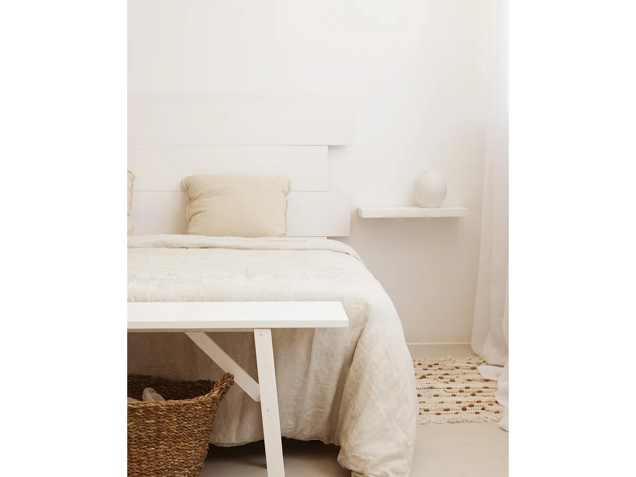 Testata del letto in legno asimmetrico in tono bianco 180x80cm - FLANDES - DECOWOOD