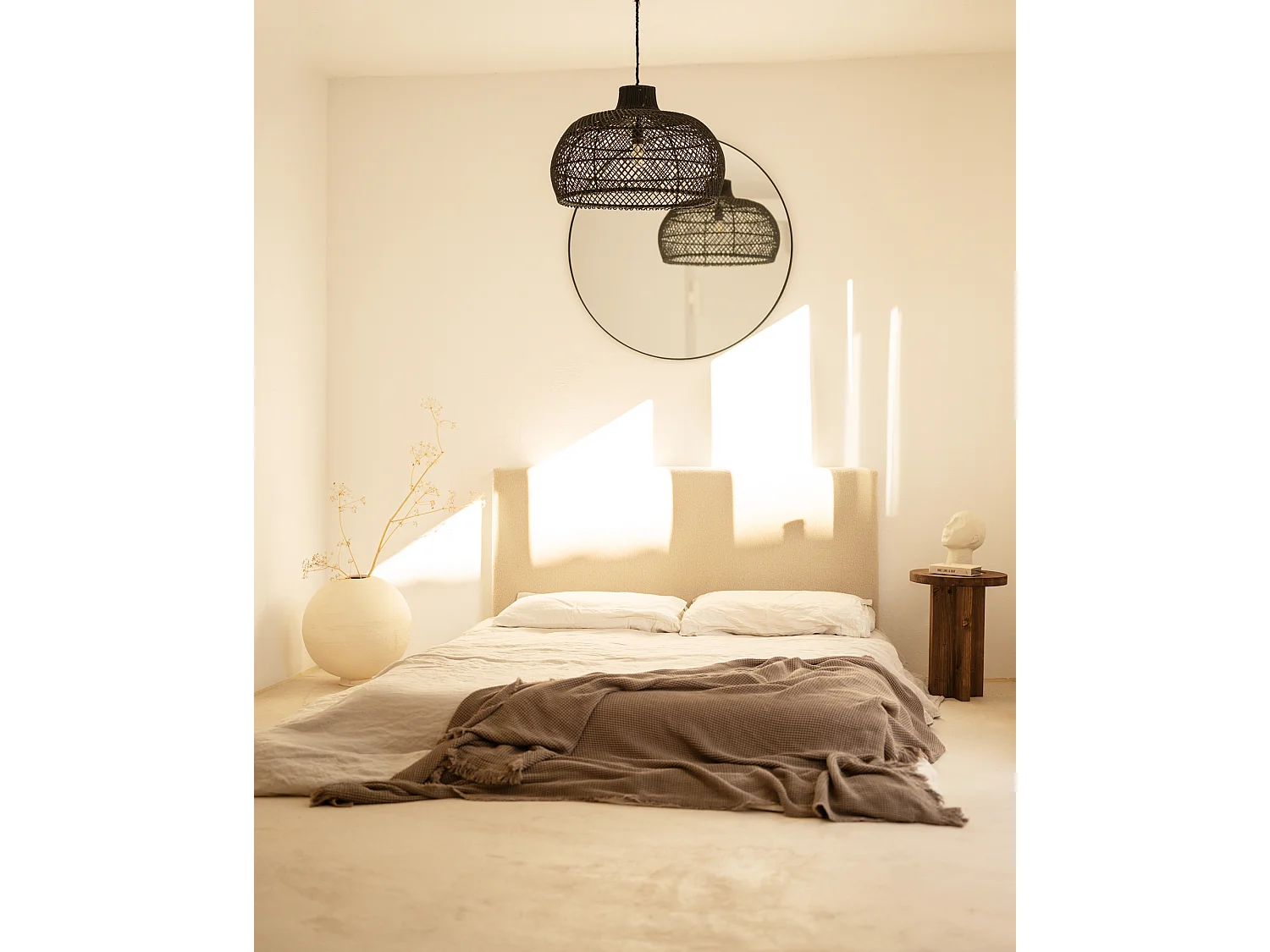 Testata del letto imbottita in cotone in tono beige 160x80cm - OSLO - DECOWOOD