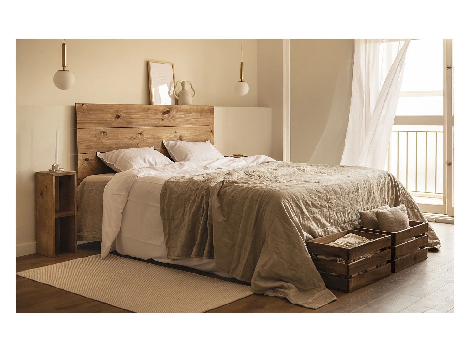 Tête de lit en bois de pin vieilli 160x80cm - FLANDES - DECOWOOD