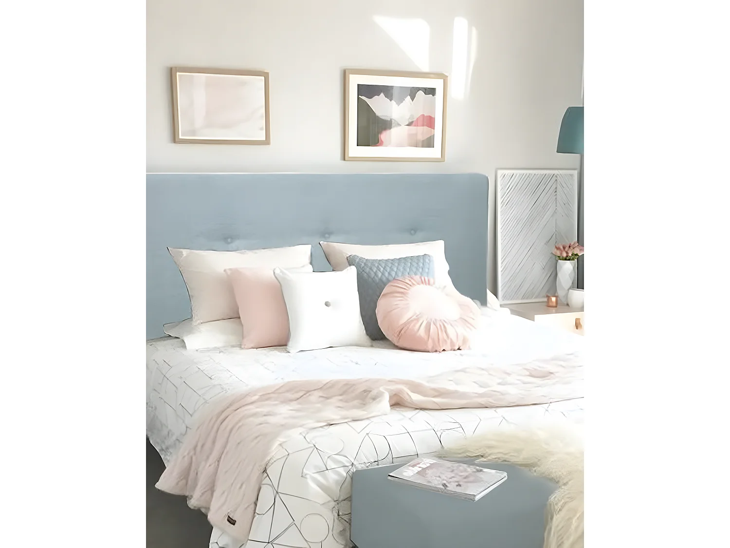 Tête de lit polyester boutons bleu-verte 90x80cm - ROC - DECOWOOD