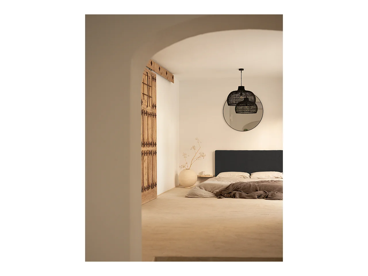 Testiera del letto rivestita in cotone in tono grigio 160x80cm - OSLO - DECOWOOD