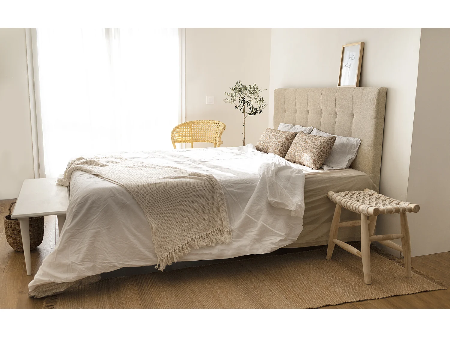 Tête de lit polyester capitonnée beige 180x80cm - ALAN - DECOWOOD