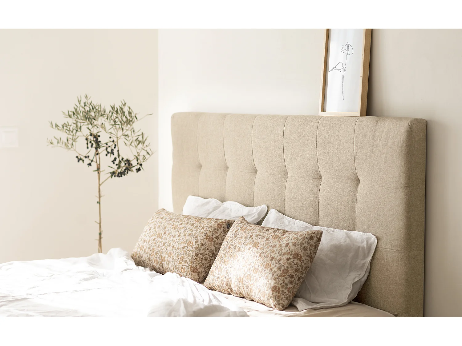 Tête de lit polyester capitonnée beige 180x80cm - ALAN - DECOWOOD