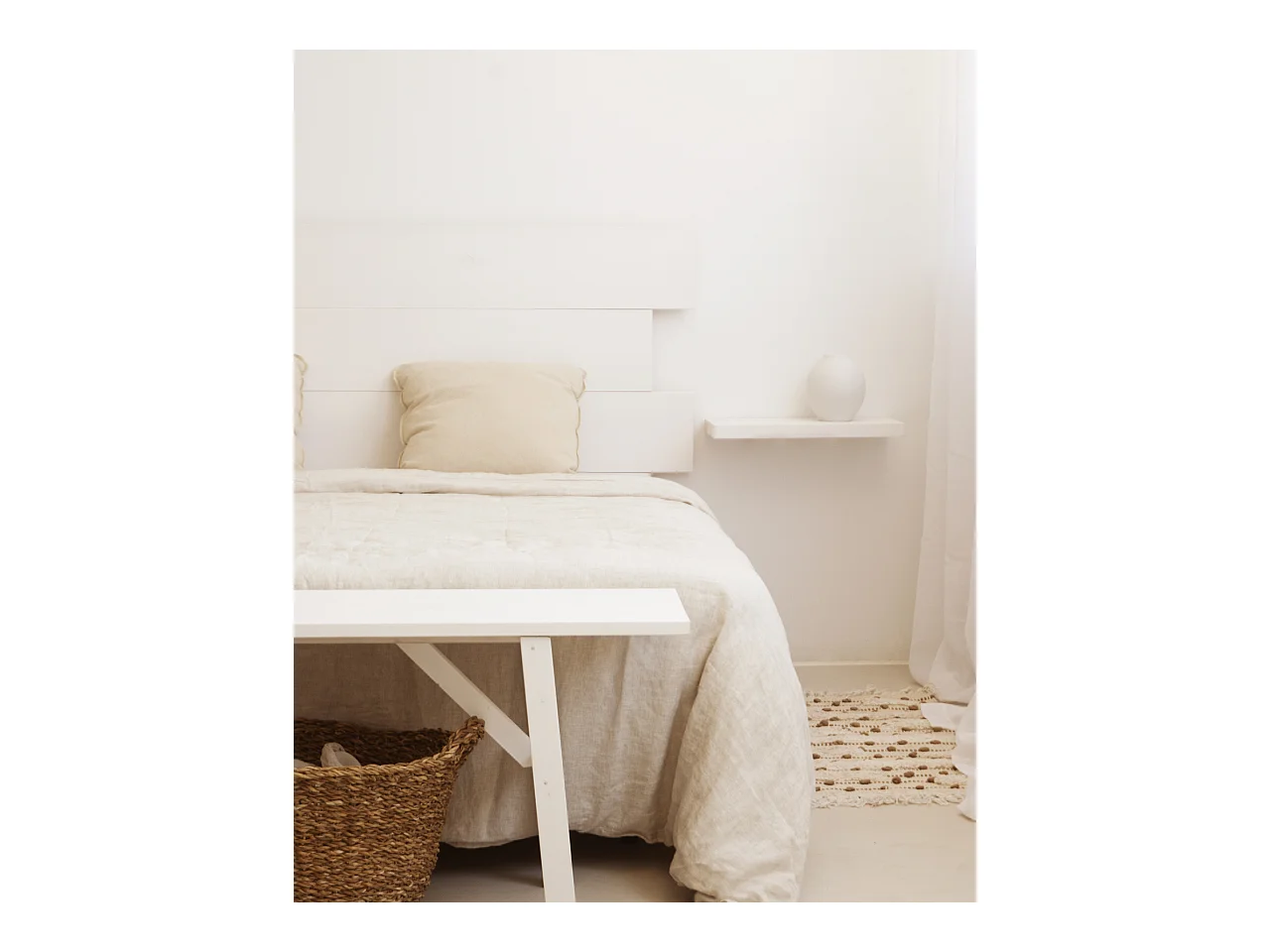 Testata del letto in legno asimmetrico in tono bianco 140x80cm - FLANDES - DECOWOOD