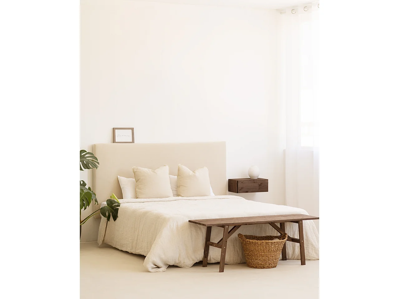 Tête de lit en coton beige 160x80cm - OLIVIA - DECOWOOD