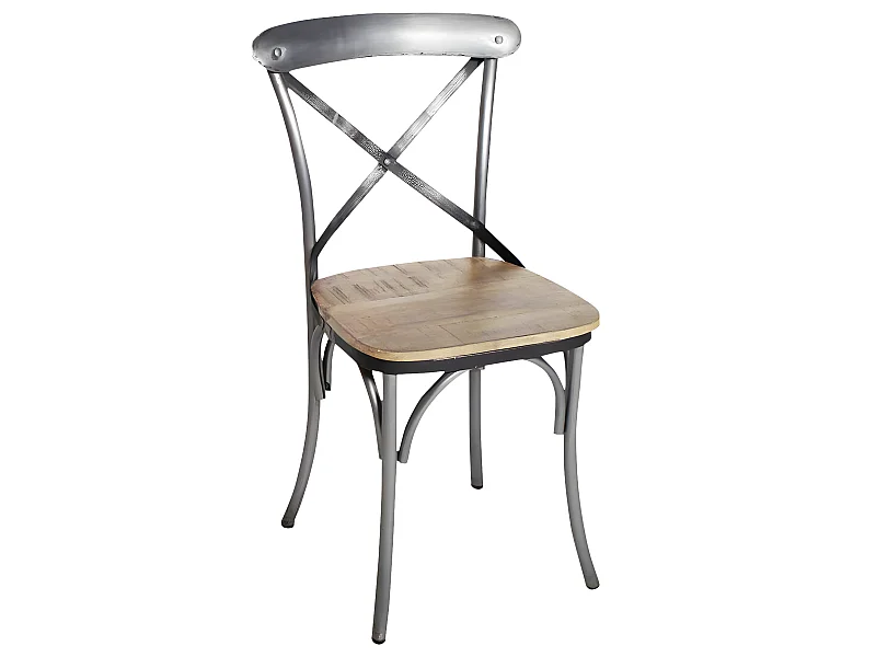 Conjunto de 2 sillas industriales de madera de mango y metal gris envejecido