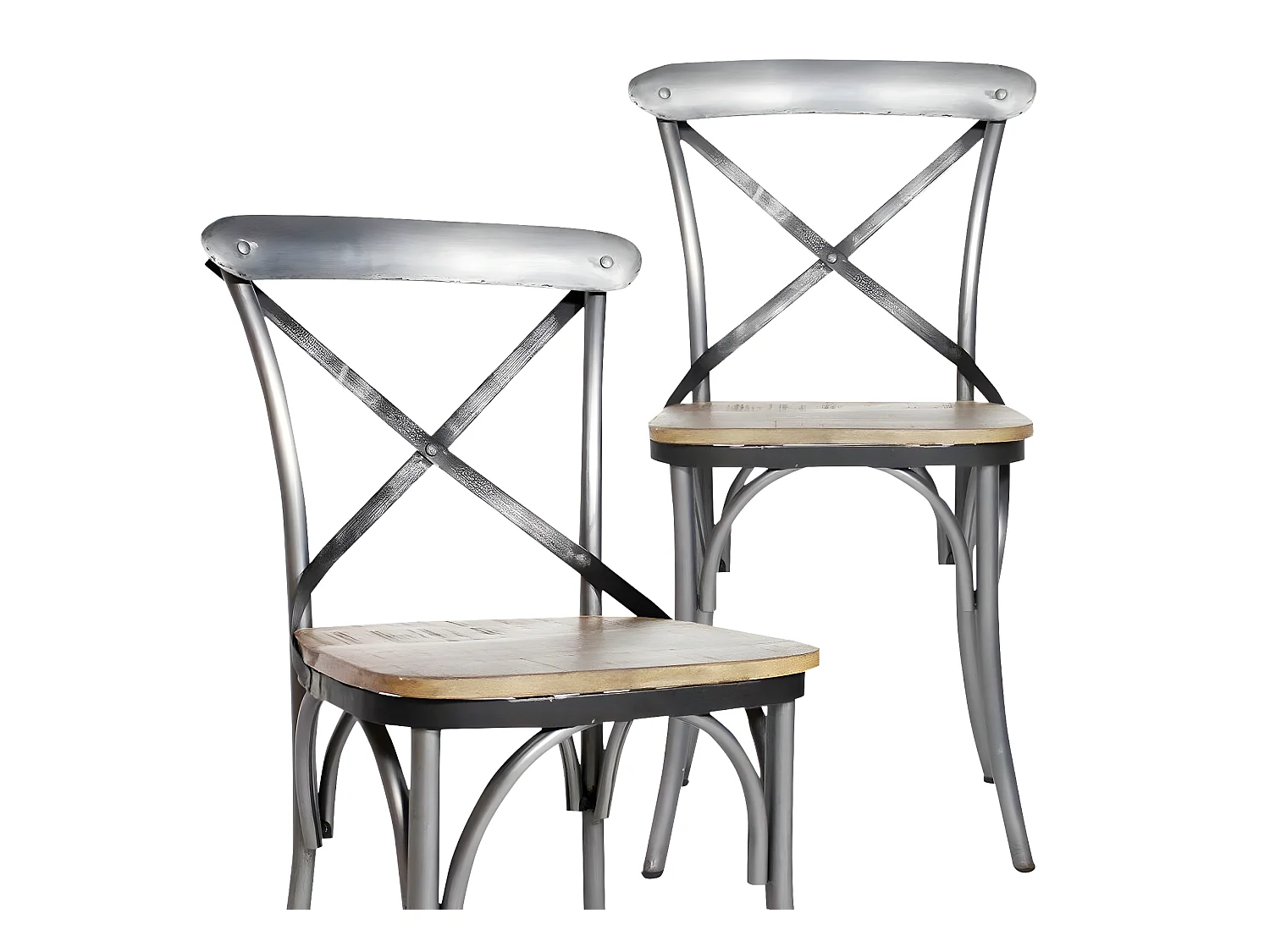 Conjunto de 2 sillas industriales de madera de mango y metal gris envejecido