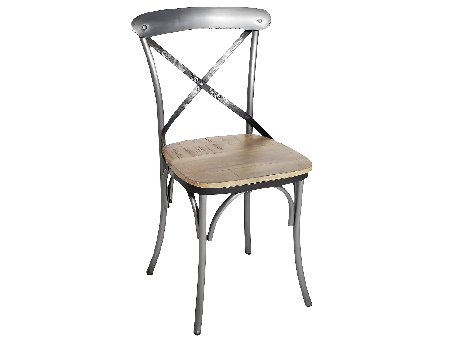 Conjunto de 2 sillas industriales de madera de mango y metal gris envejecido