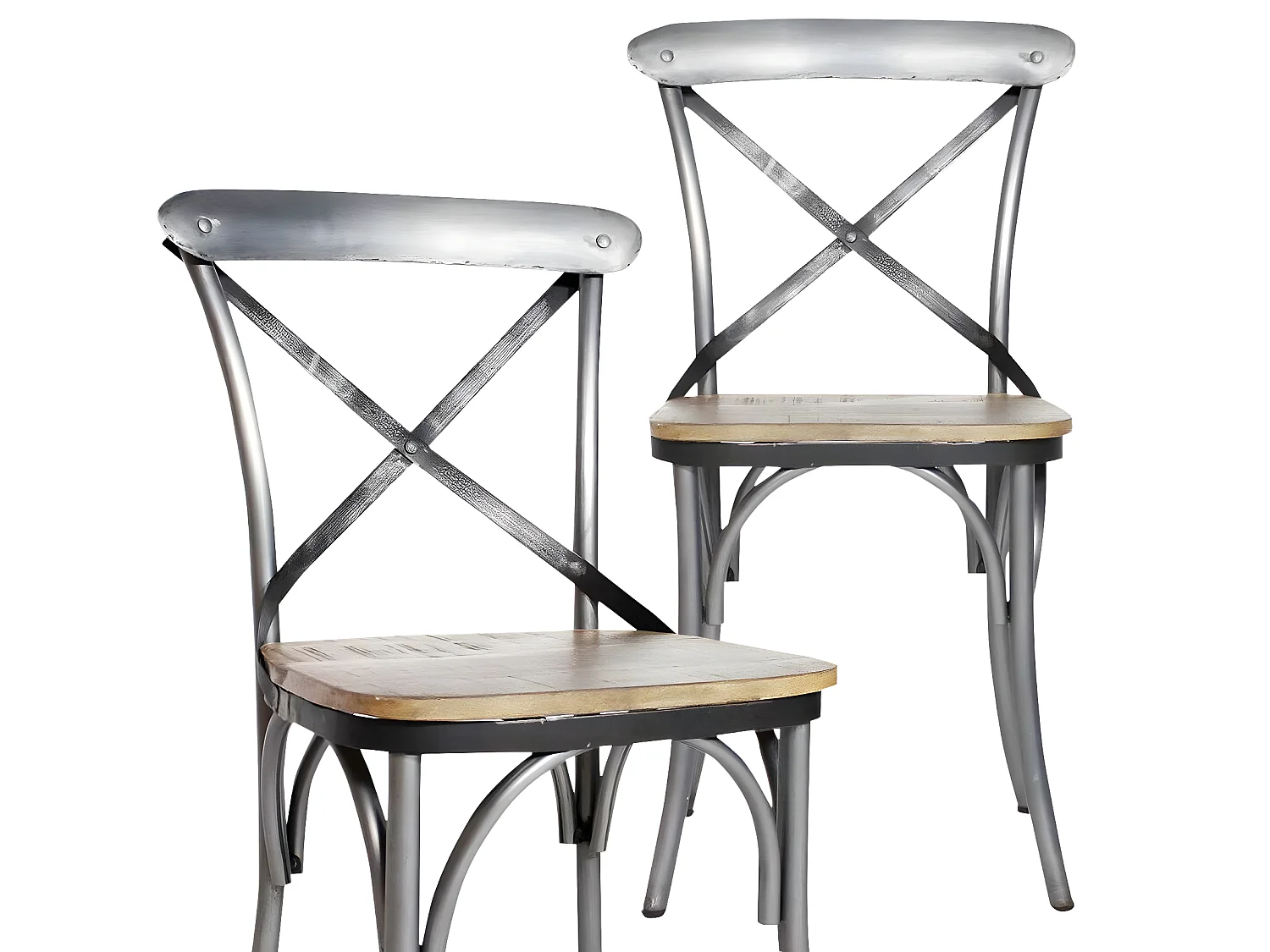 Conjunto de 2 sillas industriales de madera de mango y metal gris envejecido