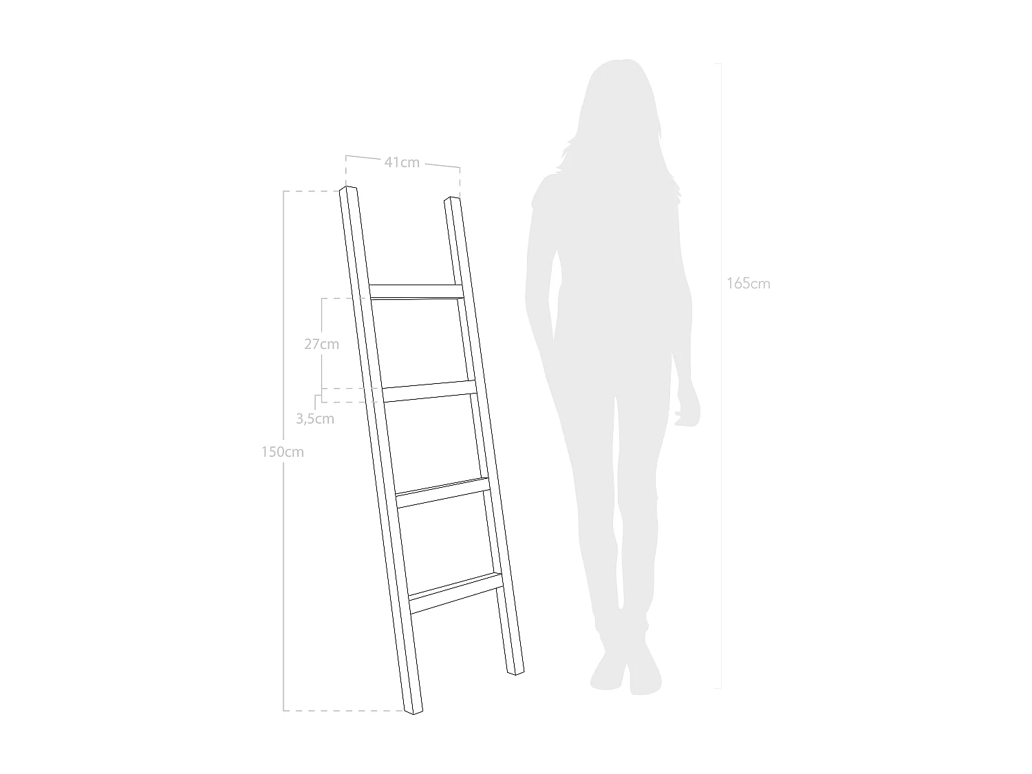 Échelle en bois de pin naturelle 41x150cm - STAIRS - DECOWOOD