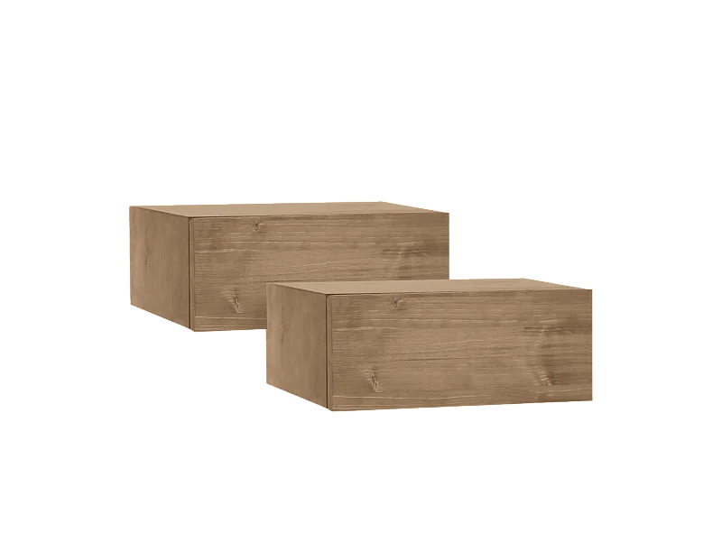 Kit de 2 mesitas de noche de pared de madera de abeto Decowood con cajón en color roble oscuro de 40x15cm - INGRID - DECOWOOD