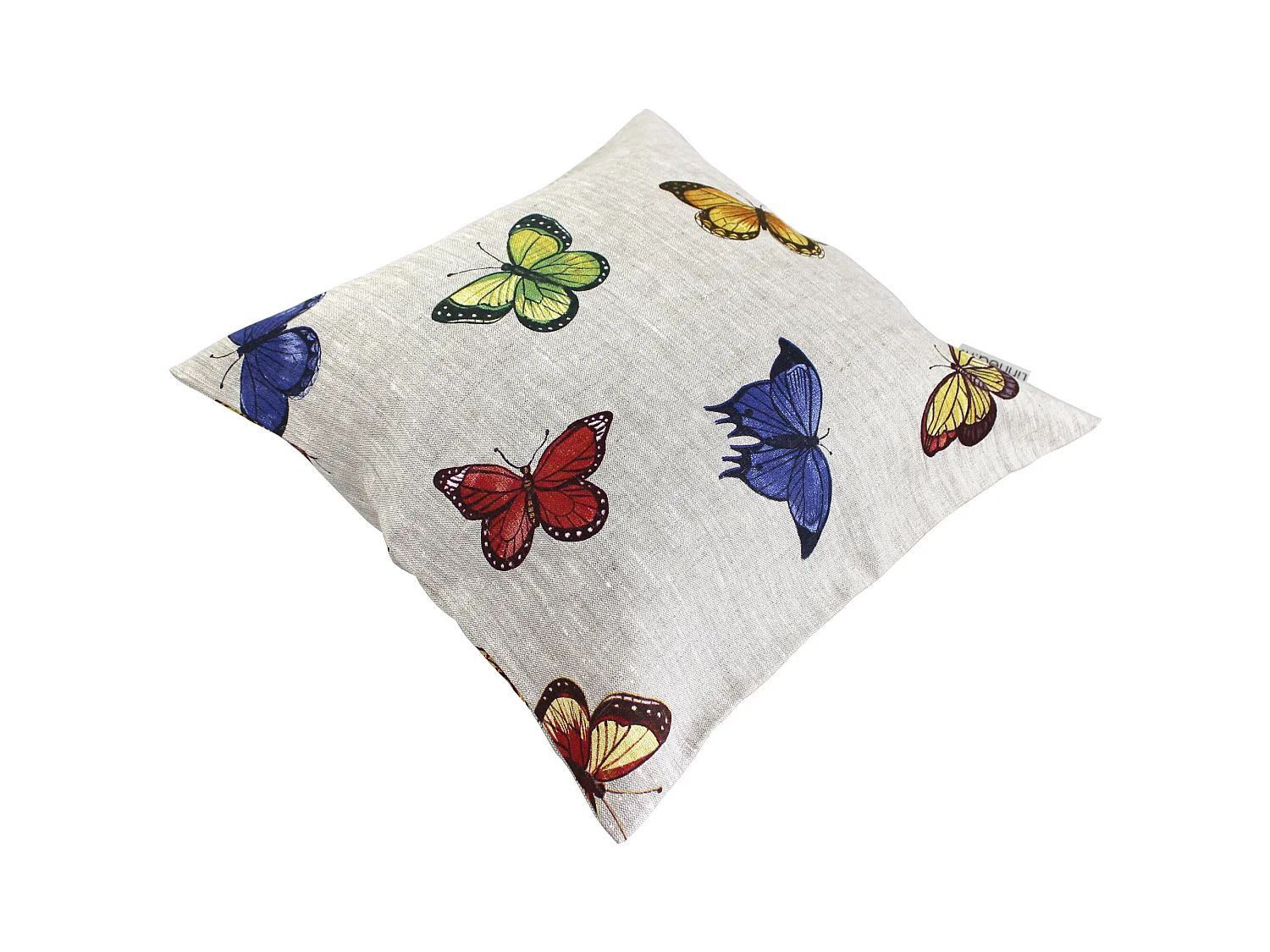 Housse de coussin 45x45 cm GALLICO Papillons bleus jaunes et rouges 100% Lin