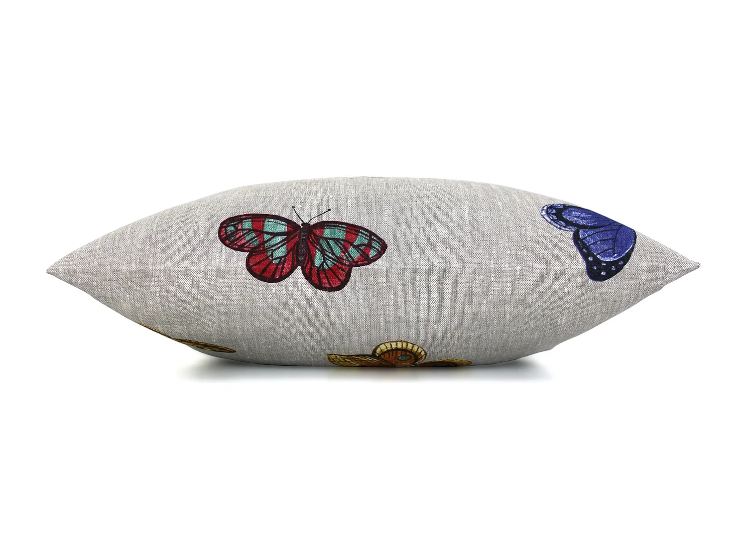 Housse de coussin 45x45 cm GALLICO Papillons bleus jaunes et rouges 100% Lin