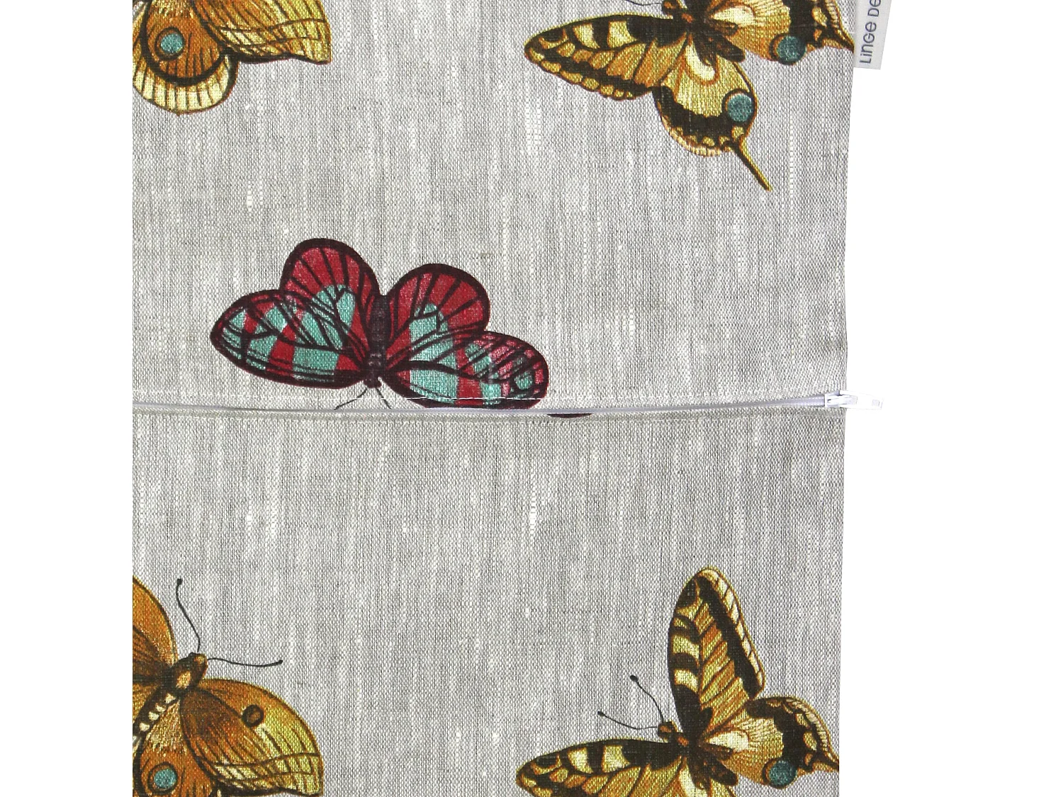 Housse de coussin 45x45 cm GALLICO Papillons bleus jaunes et rouges 100% Lin