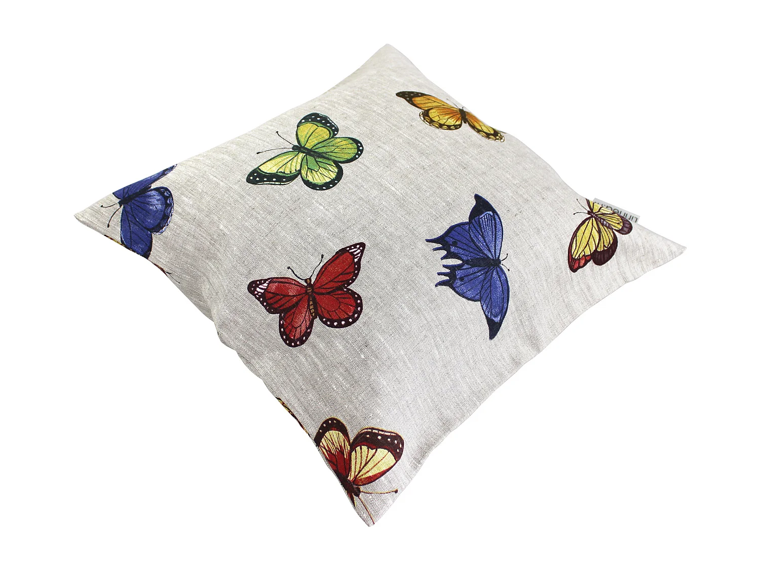 Housse de coussin 45x45 cm GALLICO Papillons bleus jaunes et rouges 100% Lin