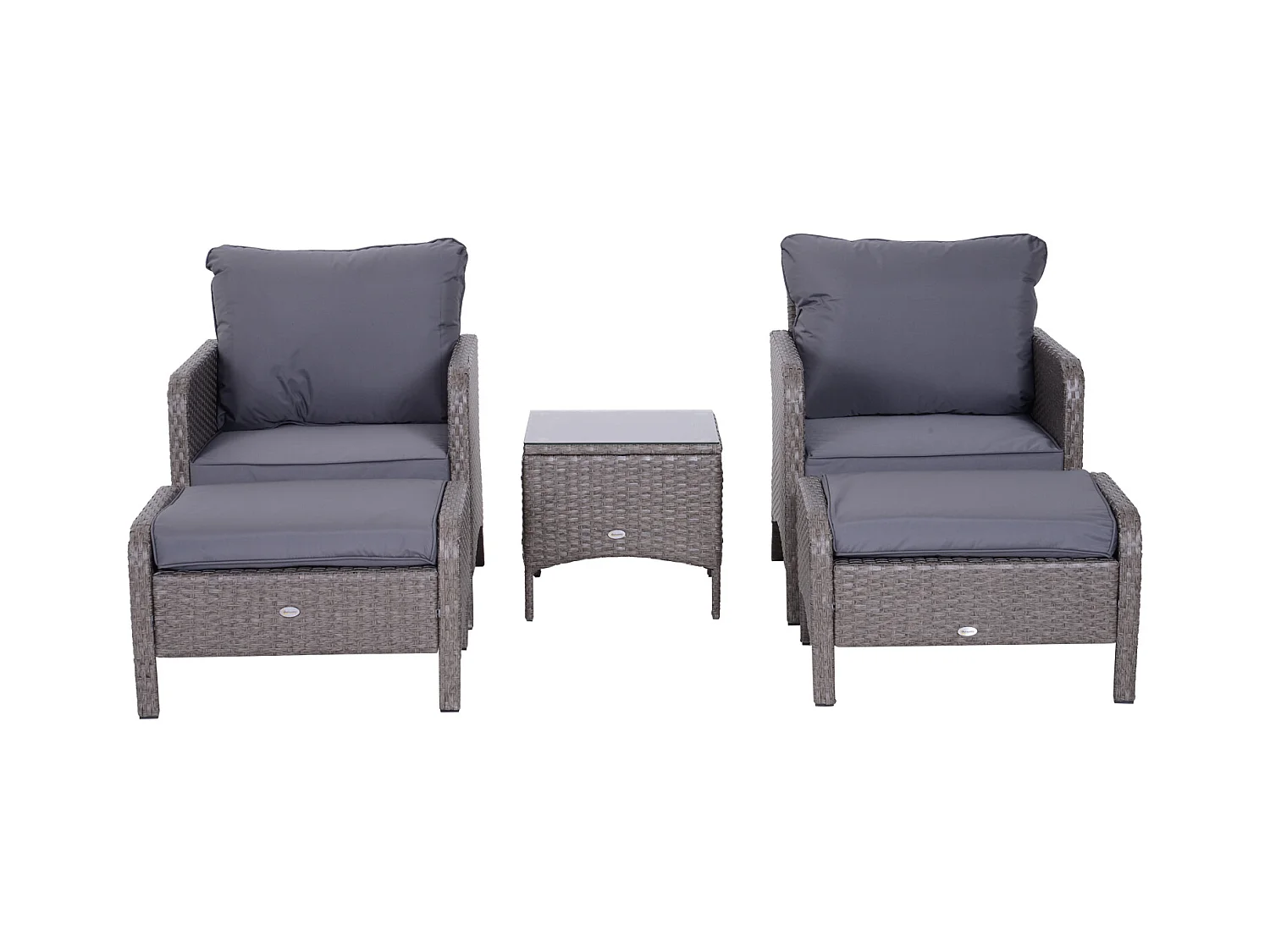 Outsunny Lot de 2 fauteuils de jardin grand confort repose-pied table basse résine tressée imitation rotin coussins gris