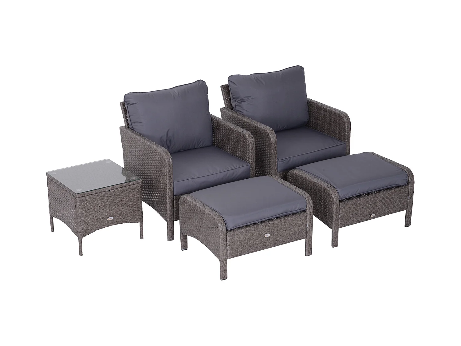 Outsunny Lot de 2 fauteuils de jardin grand confort repose-pied table basse résine tressée imitation rotin coussins gris