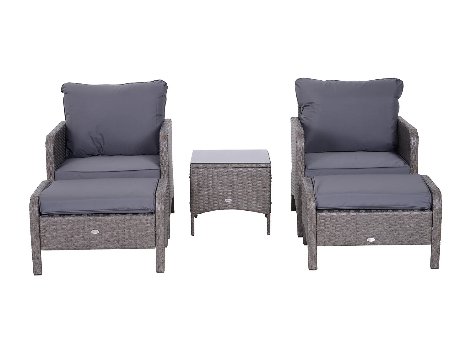Outsunny Lot de 2 fauteuils de jardin grand confort repose-pied table basse résine tressée imitation rotin coussins gris